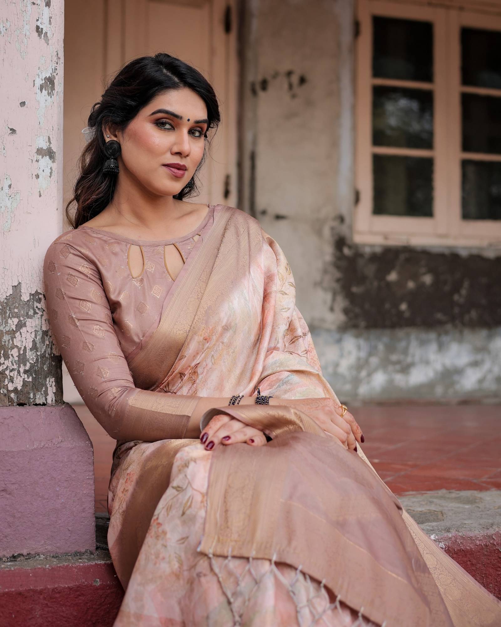     			Almaari Fashion Cotton Silk Printed Saree With Unstitched Blouse Piece ( Brown )