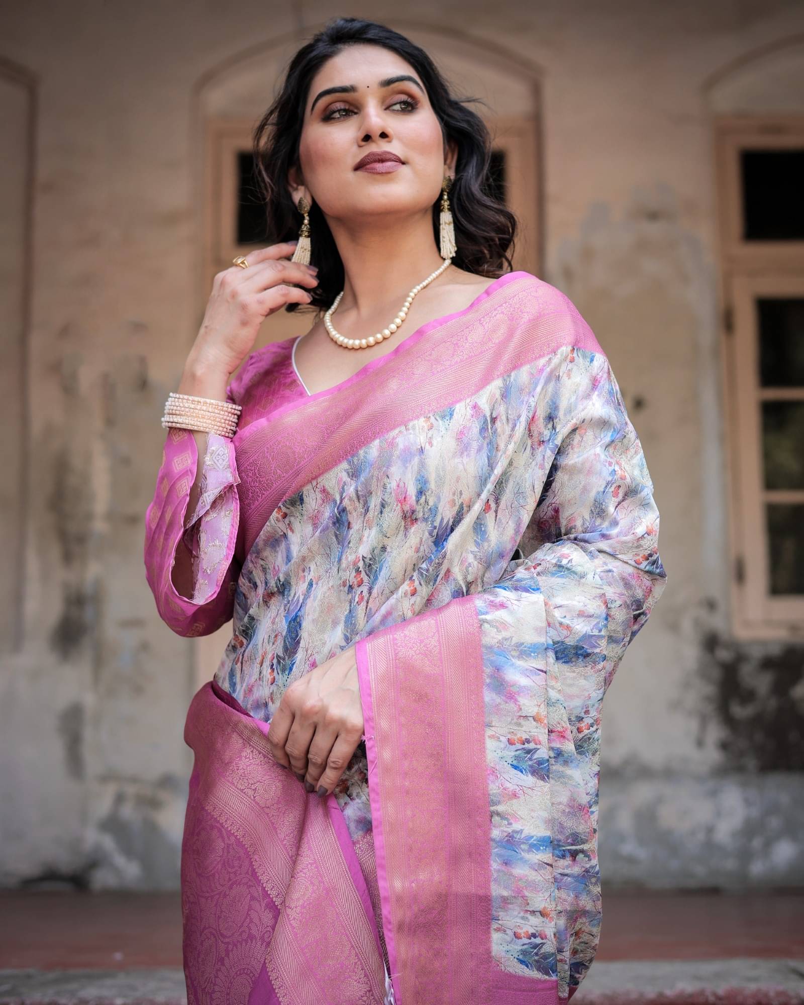 Almaari Fashion Cotton Silk Printed Saree With Unstitched Blouse Piece ( Pink ) Almaari Fashion Cotton Silk Printed Saree With Unstitched Blouse Piece ( Pink )