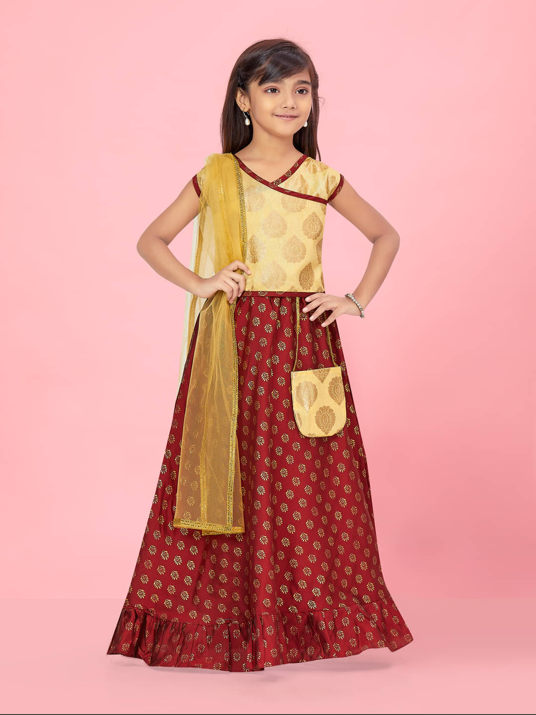     			Aarika Silk Lehenga Choli Set For Girls ( Pack of 1 , Beige )