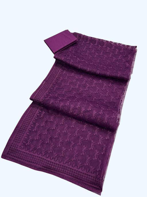 Aika Net Embroidered Saree With Unstitched Blouse Piece ( Wine ) Aika Net Embroidered Saree With Unstitched Blouse Piece ( Wine )