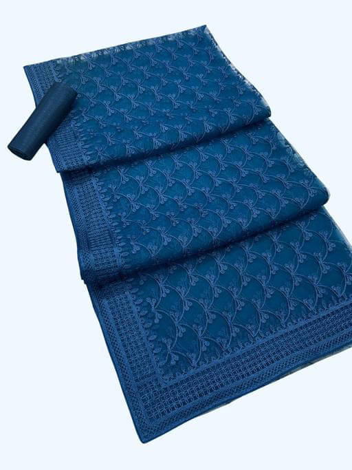     			Aika Net Embroidered Saree With Unstitched Blouse Piece ( Teal )