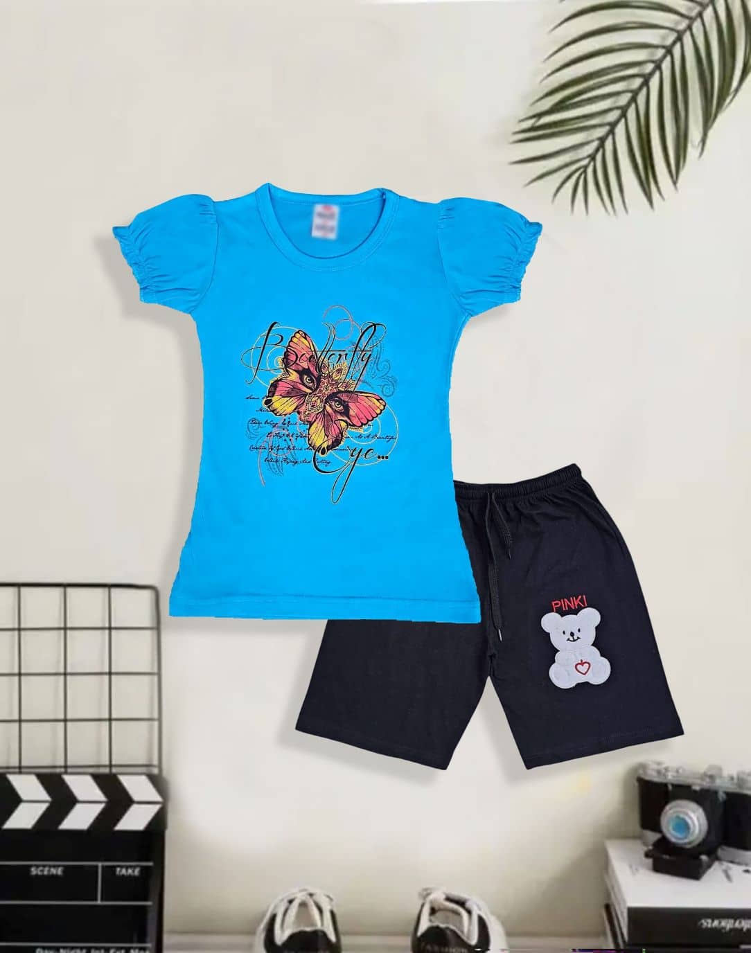 COOLTEES4U Pack of 2 Girls 100% Cotton T-shirt & Shorts ( Multicolor )