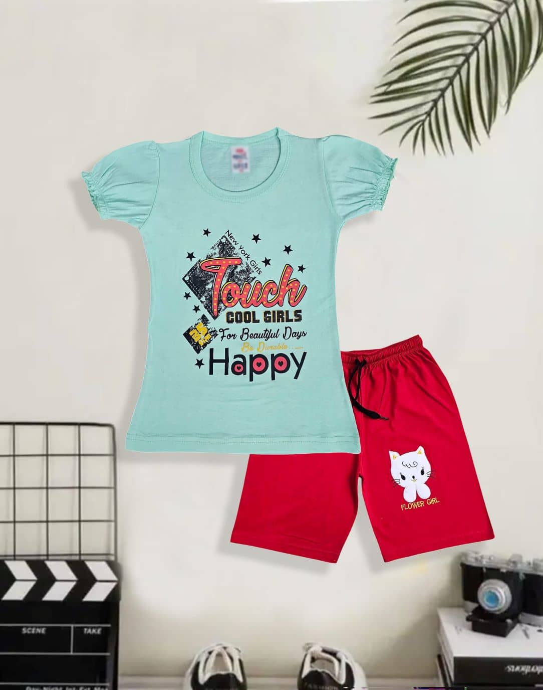 COOLTEES4U Pack of 2 Girls 100% Cotton T-shirt & Shorts ( Multicolor )