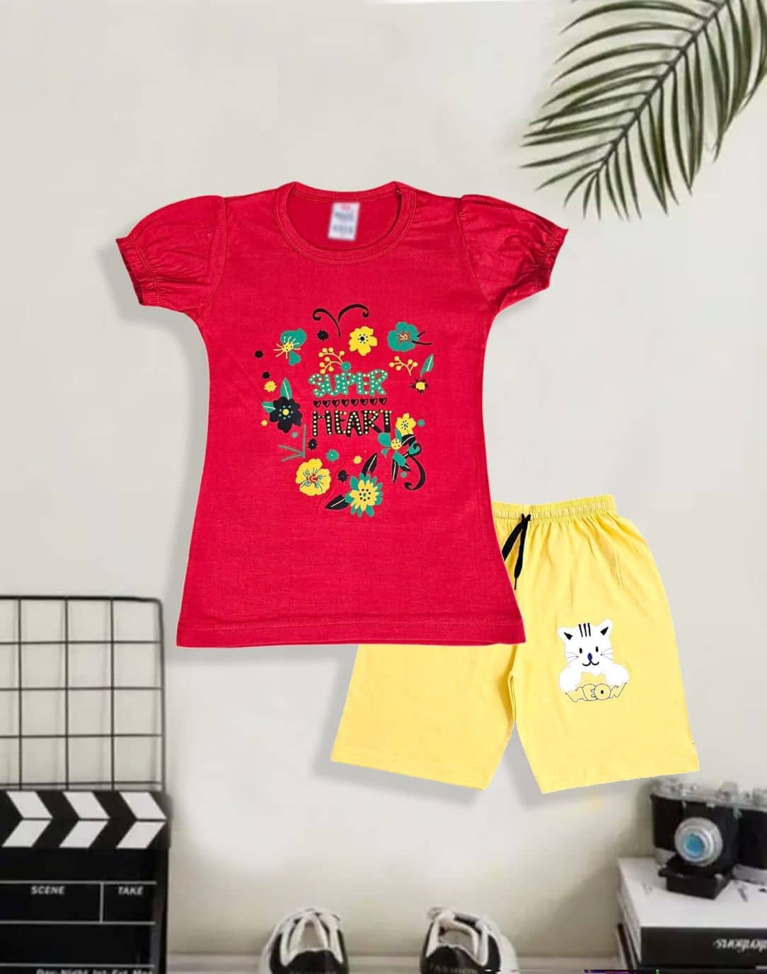 COOLTEES4U Pack of 2 Girls 100% Cotton T-shirt & Shorts ( Multicolor )