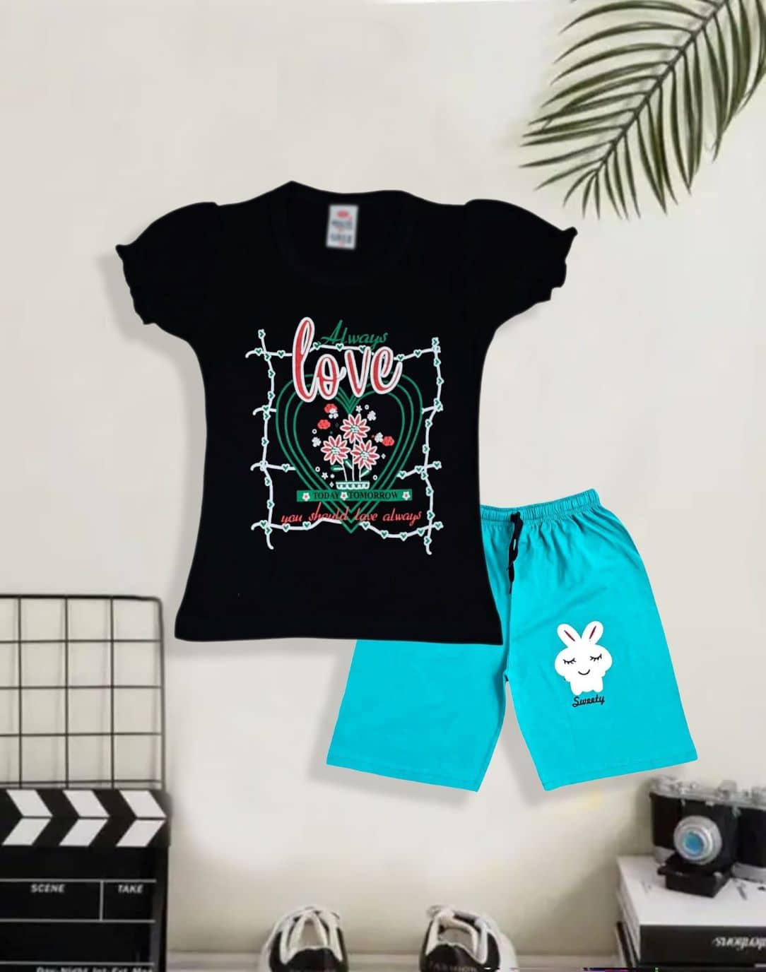 COOLTEES4U Pack of 2 Girls 100% Cotton T-shirt & Shorts ( Multicolor )