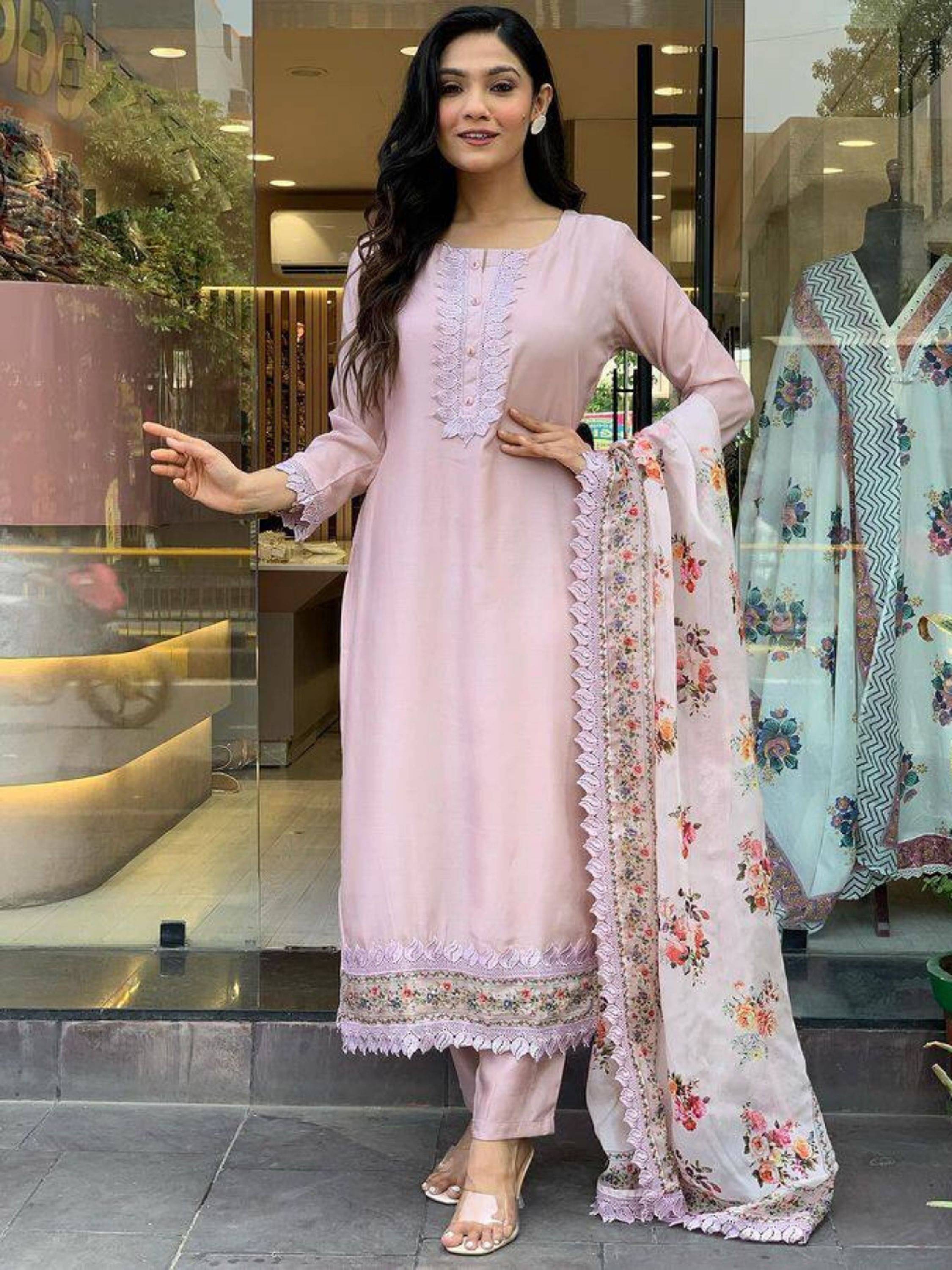     			Eeloo Viscose Embroidered Kurti With Pants Women's Stitched Salwar Suit - Peach ( Pack of 1 )
