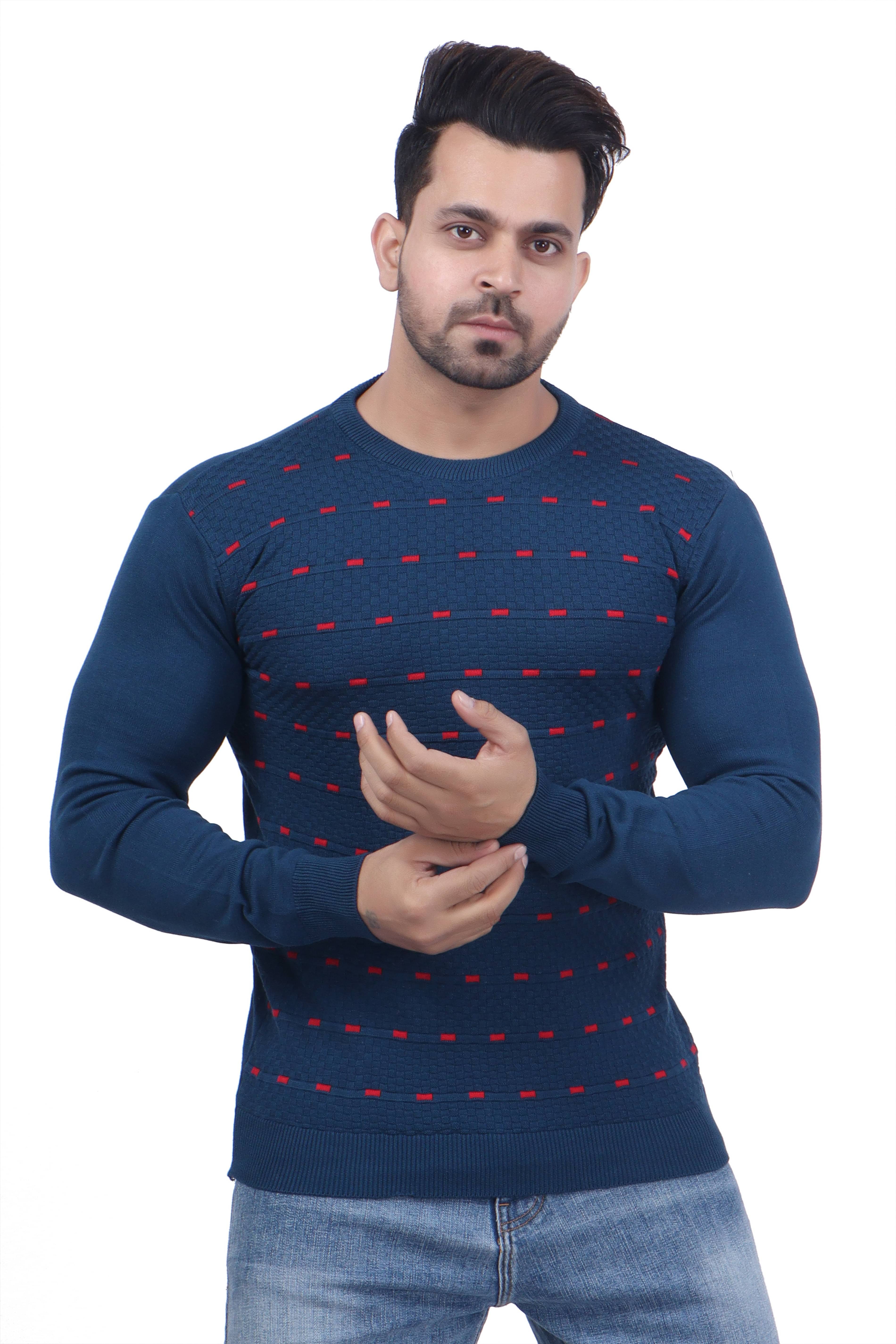 FEVERFEW Cotton Blend Round Neck Men's Full Sleeves Pullover Sweater - Navy ( Pack of 1 )     			FEVERFEW Cotton Blend Round Neck Men's Full Sleeves Pullover Sweater - Navy ( Pack of 1 )