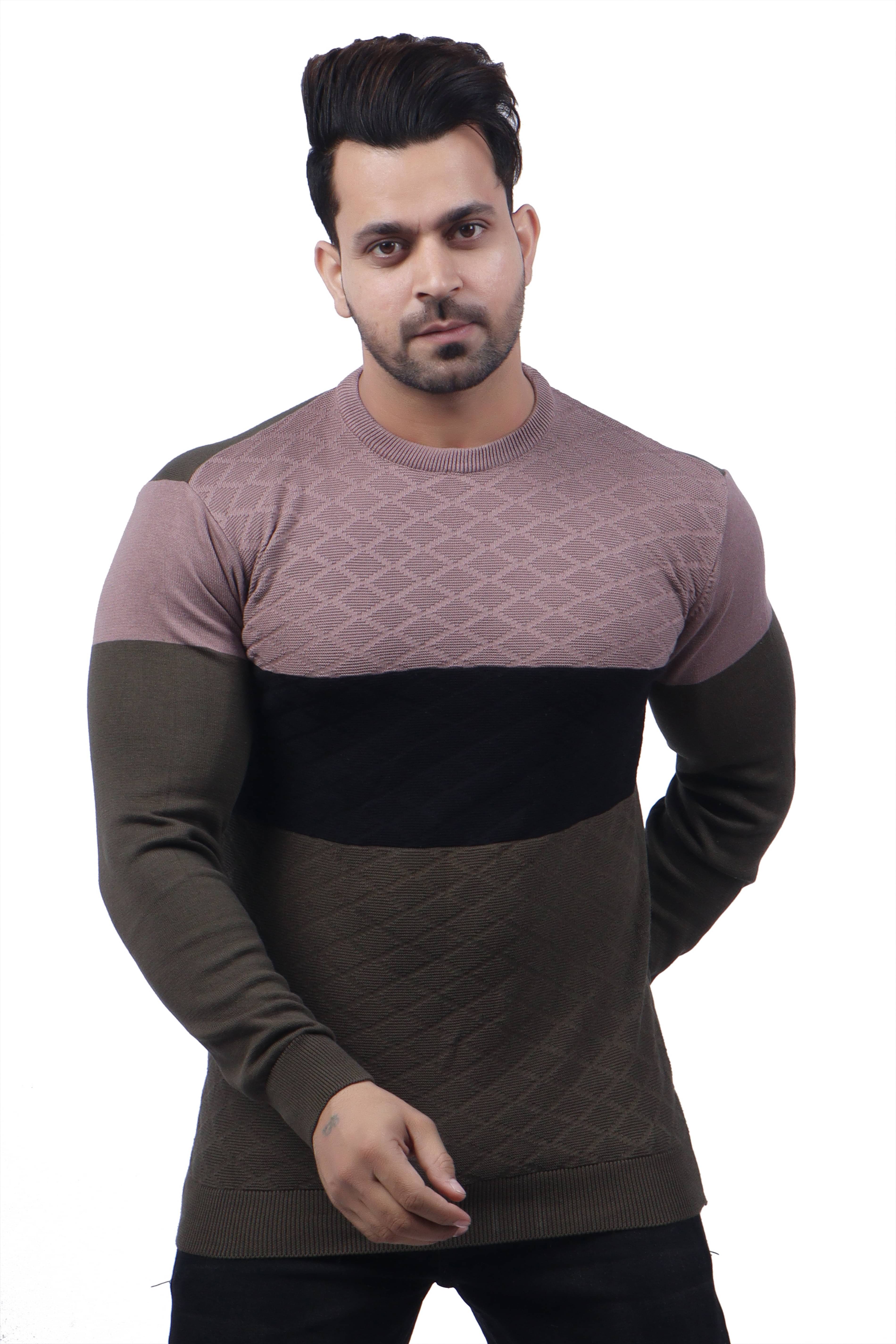     			FEVERFEW Cotton Blend Round Neck Men's Full Sleeves Pullover Sweater - Multicolor ( Pack of 1 )