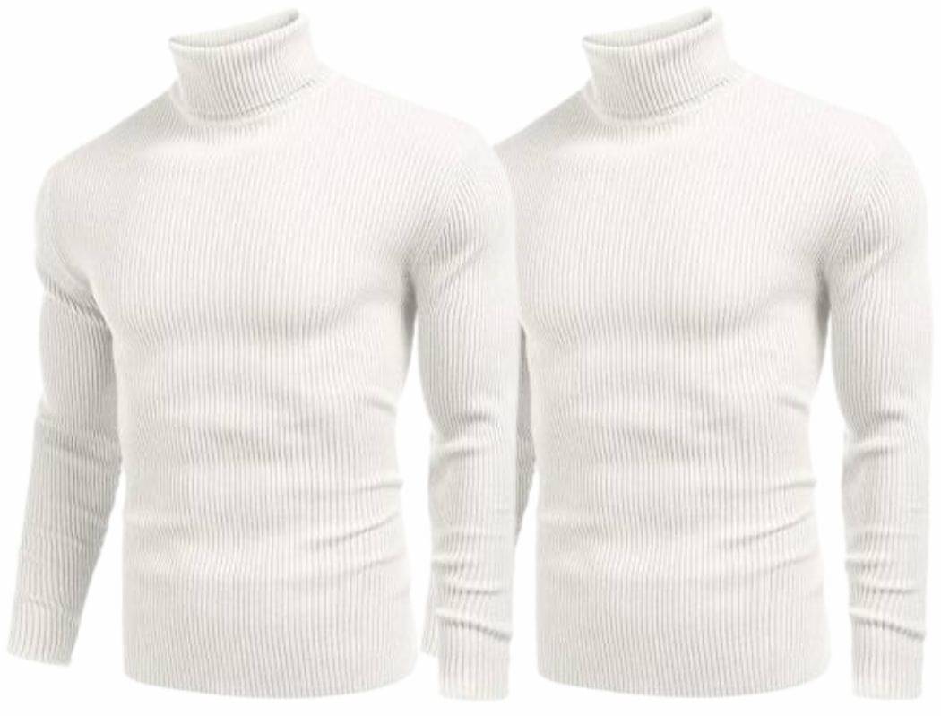 FEVERFEW Woollen Blend High Neck Men's Full Sleeves Pullover Sweater - White ( Pack of 2 ) FEVERFEW Woollen Blend High Neck Men's Full Sleeves Pullover Sweater - White ( Pack of 2 )