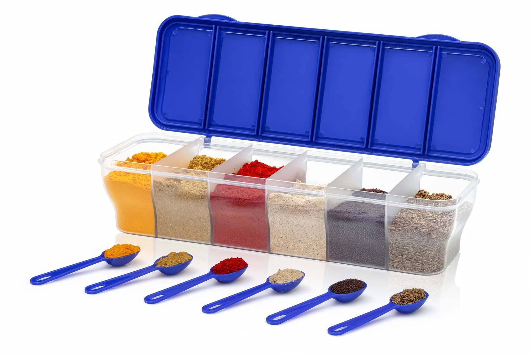     			FIT4CHEF 6 Section Container Plastic Blue Spice Container ( Set of 1 )