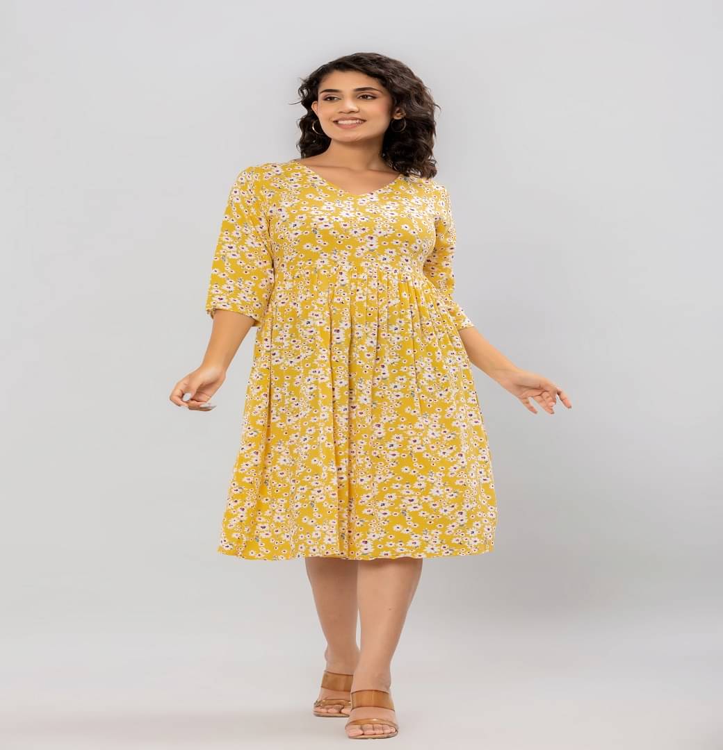 Flamboyant Women Cotton Printed Maxi ( Yellow ) Flamboyant Women Cotton Printed Maxi ( Yellow )