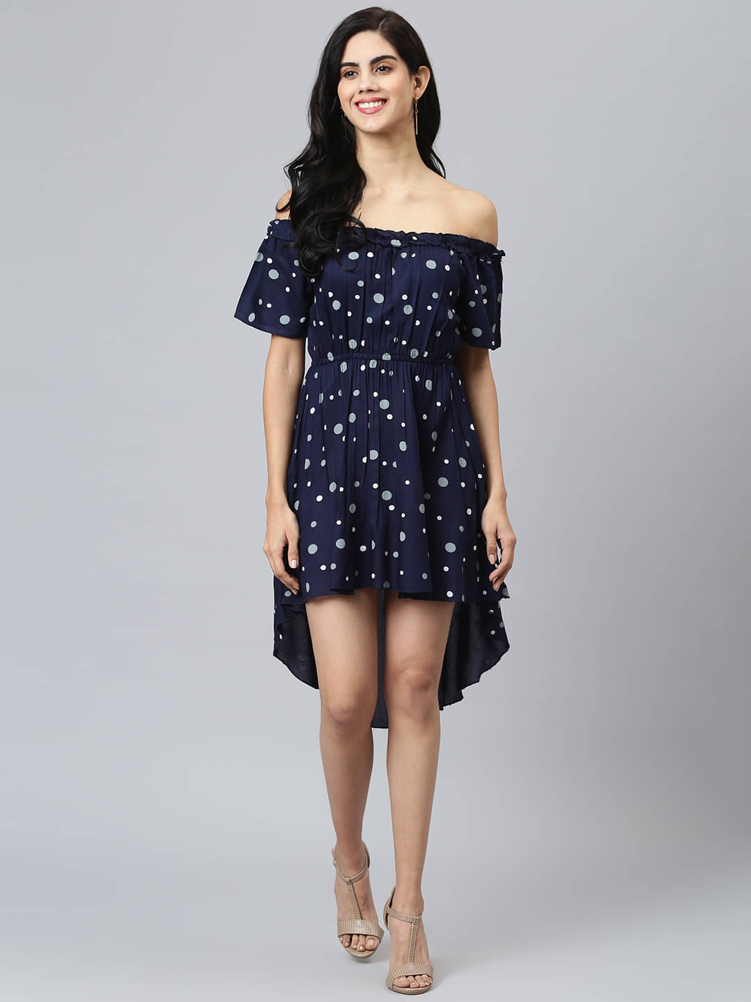     			Flamboyant Women Rayon Printed Asymmetric Dress ( Blue )