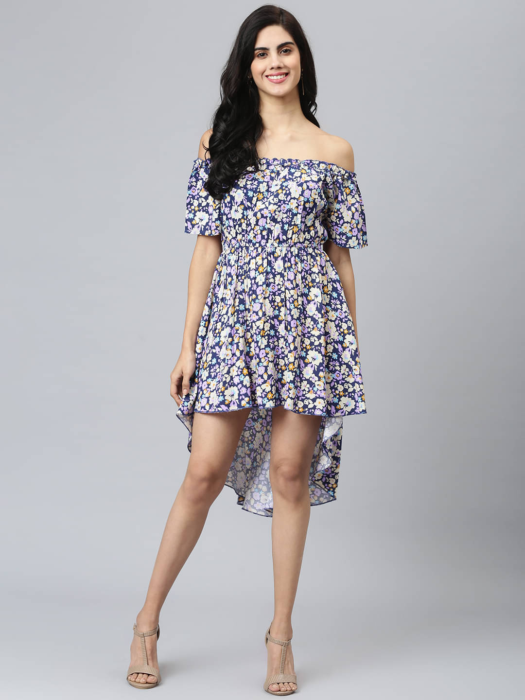     			Flamboyant Women Rayon Printed Asymmetric Dress ( Turquoise )