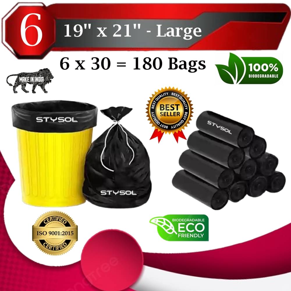     			Garbage Bags 19 X 21 inch Medium Size | Dustbin Bags| Black Colour 180 bags (6 Roll)