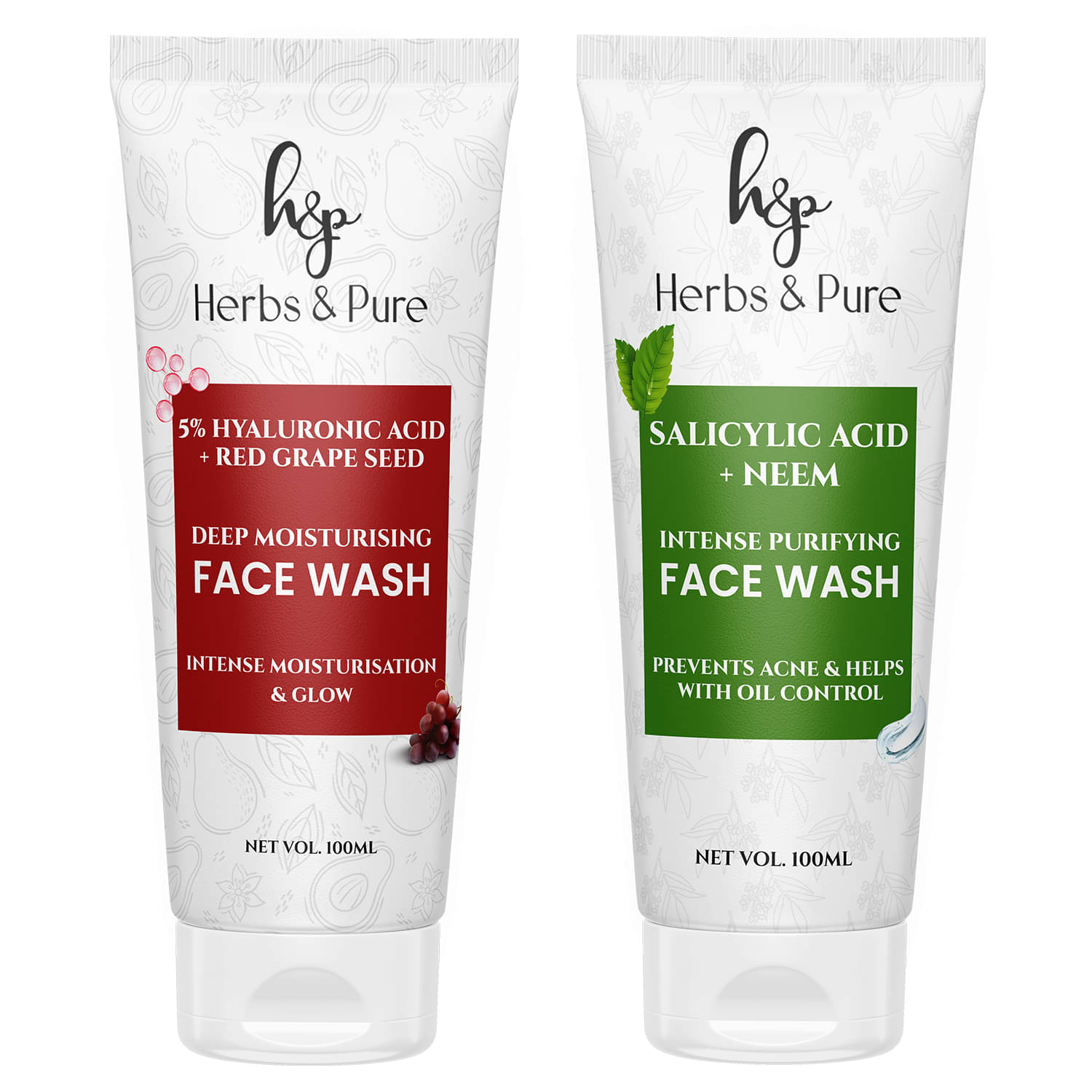 Herbs and Pure Red Grapes and Neem Face Wash for Moisturisation and Oil Control (Pack of 1 of 2 (100ml) Herbs and Pure Red Grapes and Neem Face Wash for Moisturisation and Oil Control (Pack of 1 of 2 (100ml)