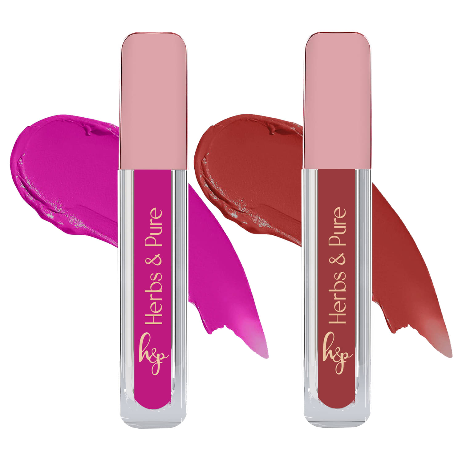     			Herbs and Pure Matte Finish, Nude and Pink Liquid Lipstick,Set of 2, 12ml (Pink Charm, Peachy Nude)
