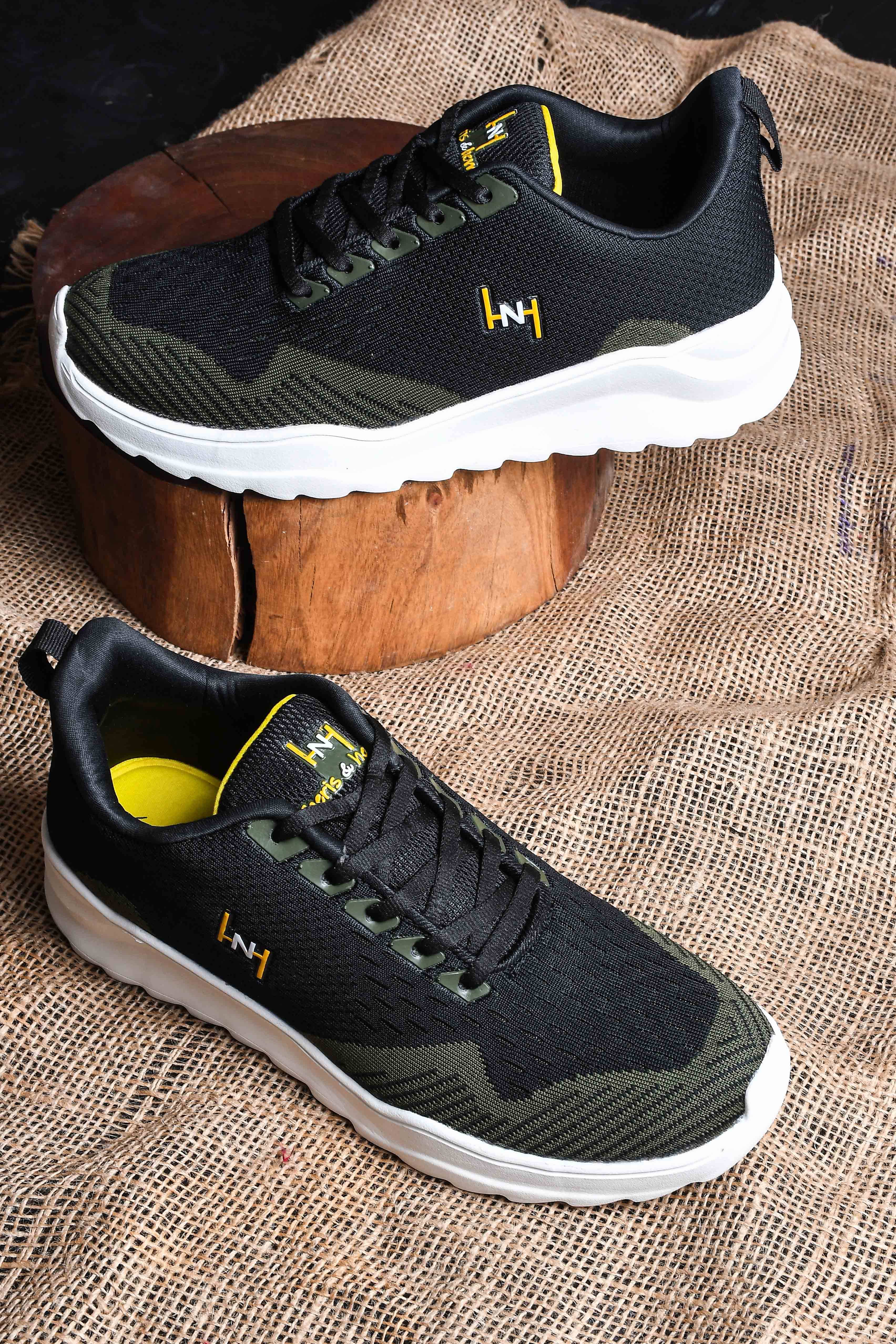     			Heris & Hemly HNH-7008_Black/Olive Black Men's Sports Running Shoes