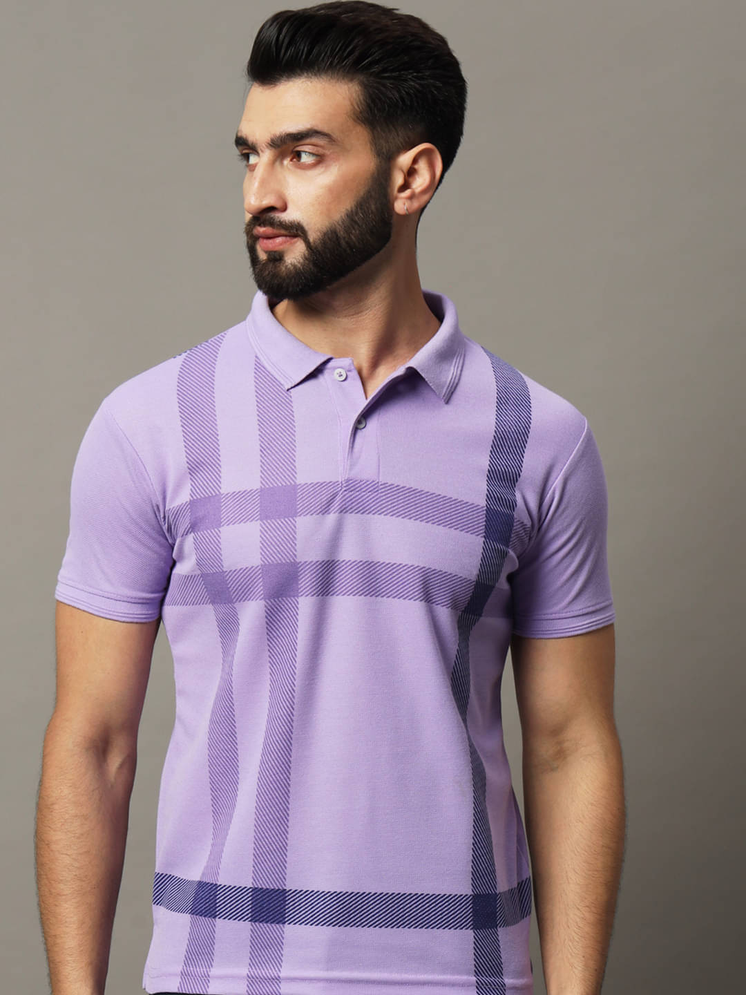 Hushbucks Pack of 1 Cotton Blend Regular Fit Checks Half Sleeves Men's Polo T Shirt ( Lavender ) Hushbucks Pack of 1 Cotton Blend Regular Fit Checks Half Sleeves Men's Polo T Shirt ( Lavender )