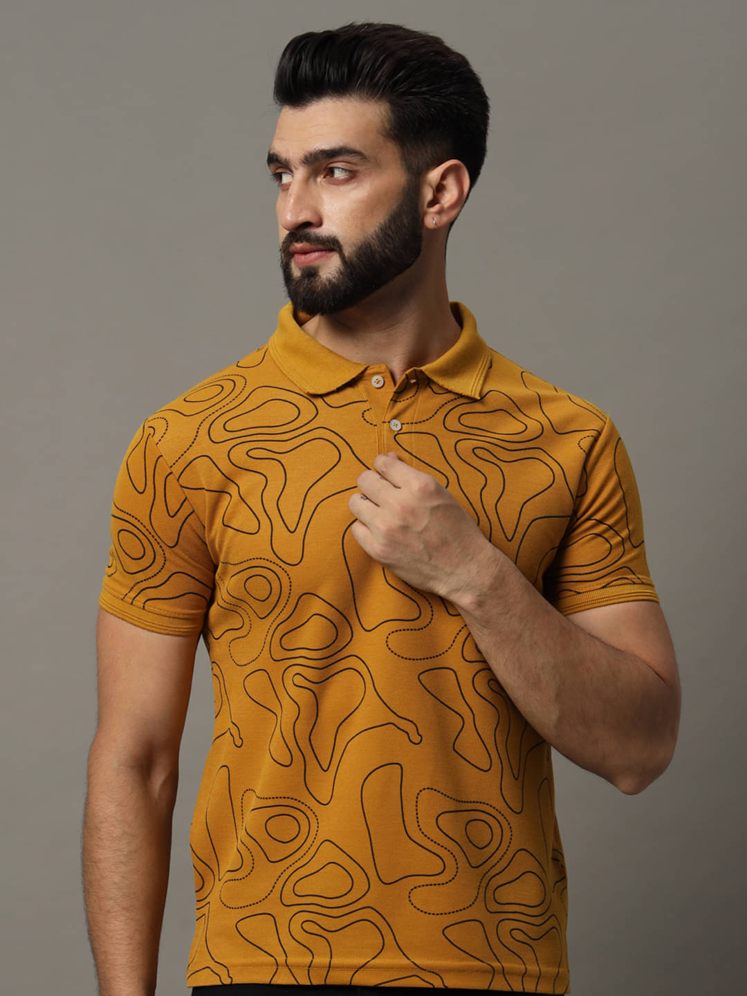Hushbucks Pack of 1 Cotton Blend Regular Fit Printed Half Sleeves Men's Polo T Shirt ( Mustard ) Hushbucks Pack of 1 Cotton Blend Regular Fit Printed Half Sleeves Men's Polo T Shirt ( Mustard )