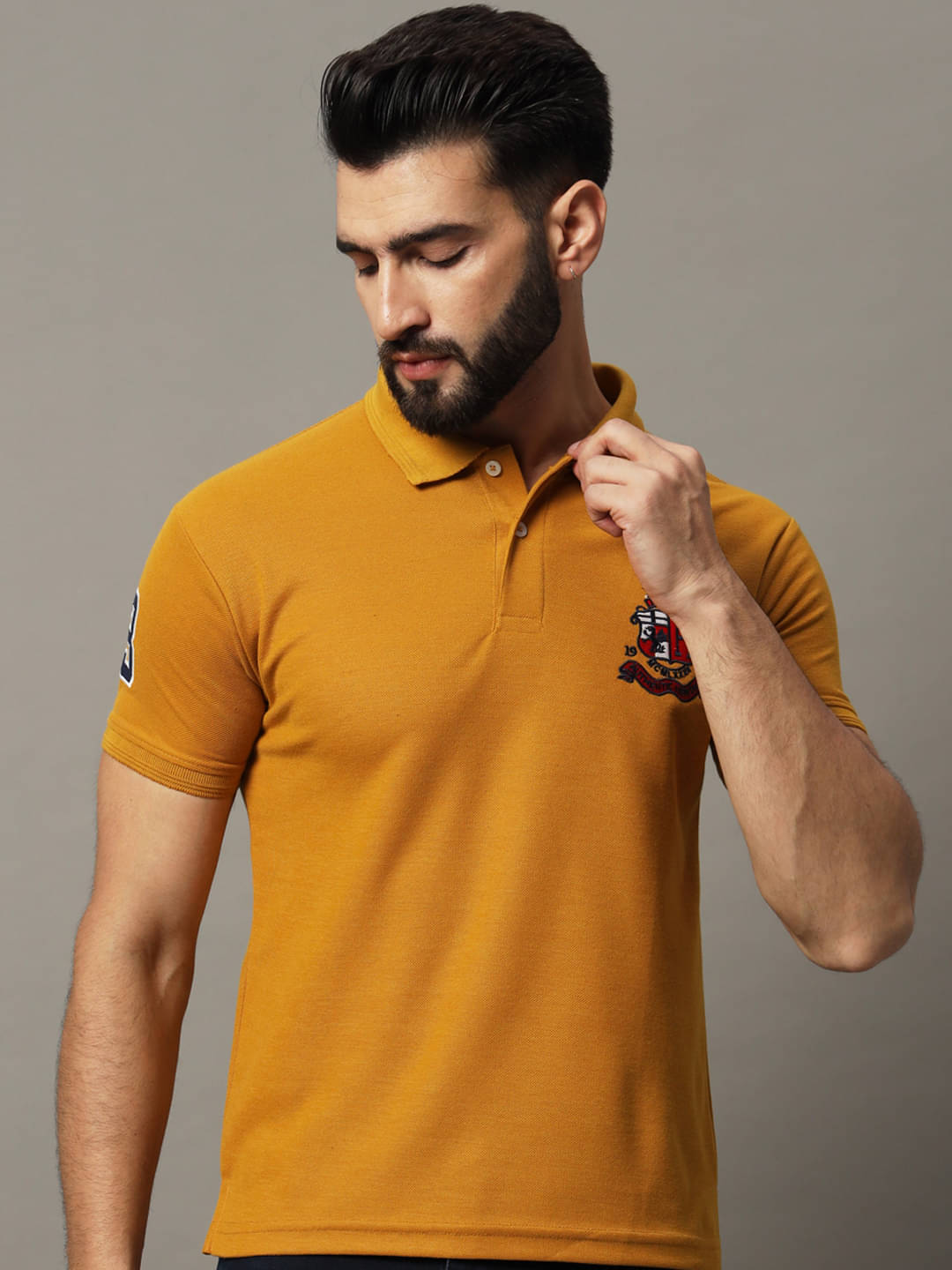     			Hushbucks Pack of 1 Cotton Blend Regular Fit Embroidered Half Sleeves Men's Polo T Shirt ( Mustard )
