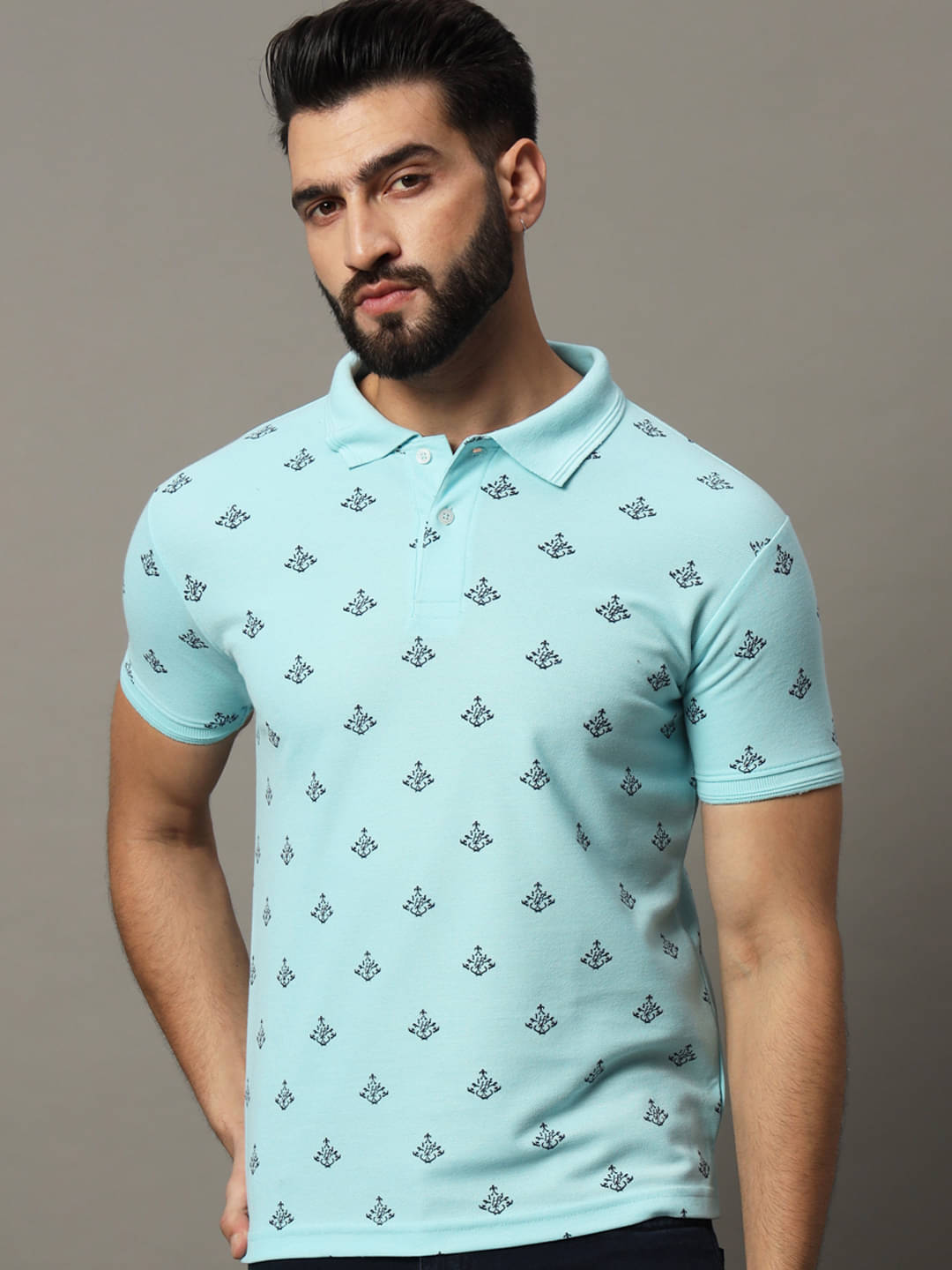     			Hushbucks Pack of 1 Cotton Blend Regular Fit Printed Half Sleeves Men's Polo T Shirt ( Aqua )