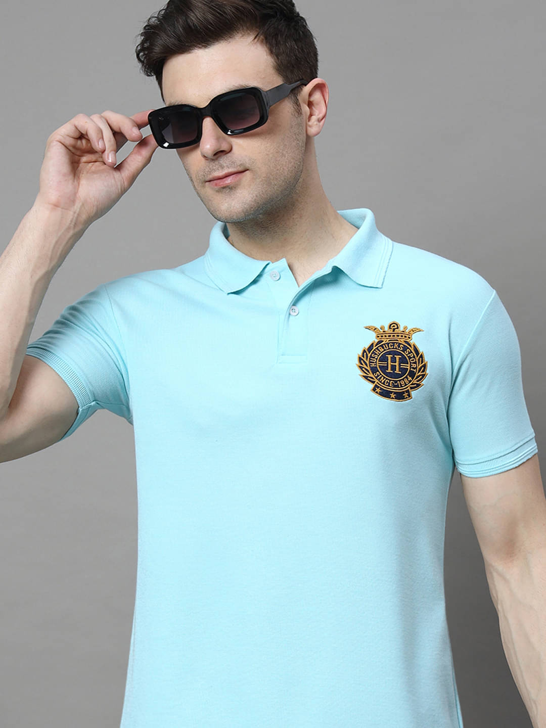     			Hushbucks Pack of 1 Cotton Blend Regular Fit Solid Half Sleeves Men's Polo T Shirt ( Aqua )