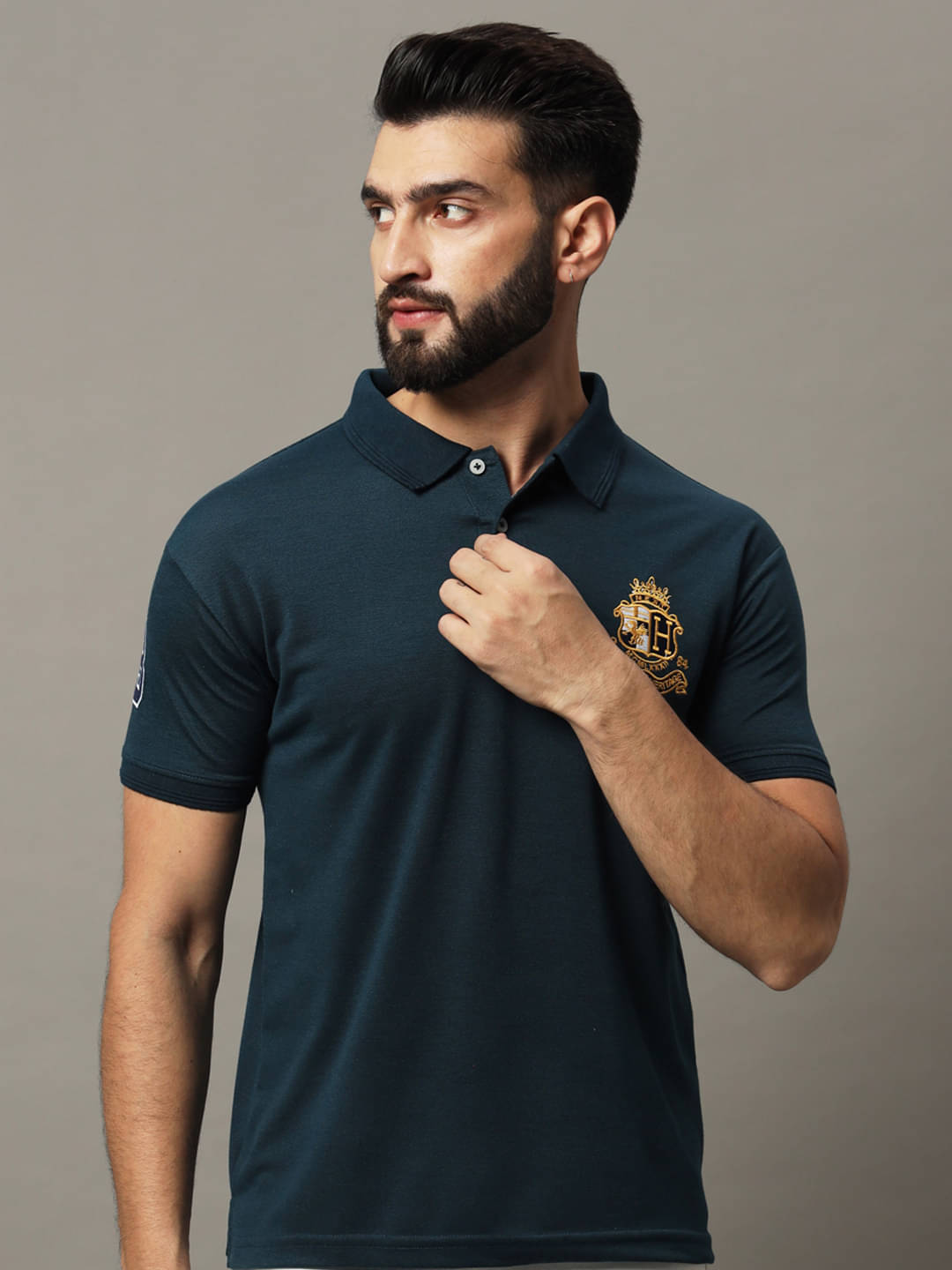     			Hushbucks Pack of 1 Cotton Blend Regular Fit Embroidered Half Sleeves Men's Polo T Shirt ( Dark Green )