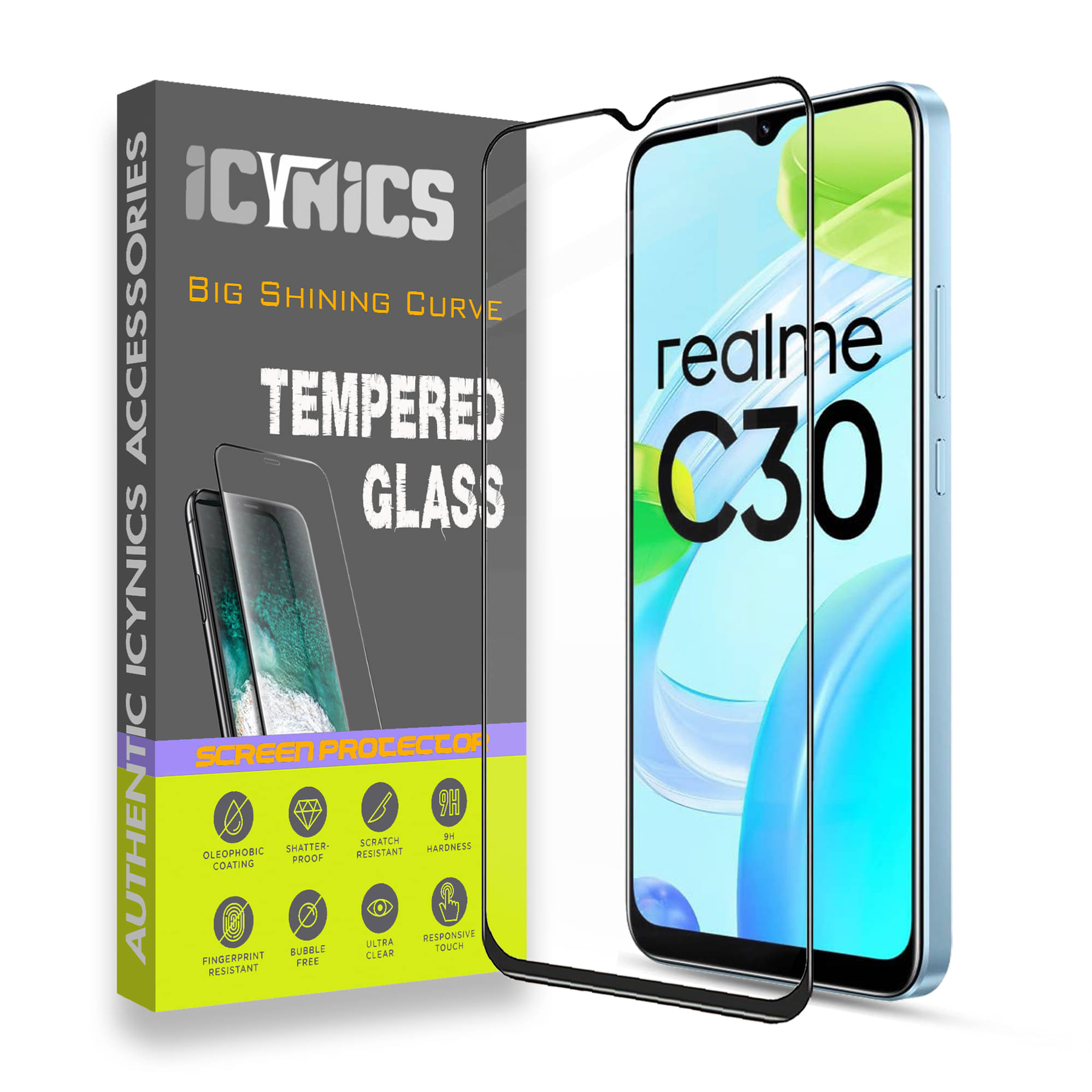 Icynics Tempered Glass Compatible For Realme c30 ( Pack of 1 )     			Icynics Tempered Glass Compatible For Realme c30 ( Pack of 1 )