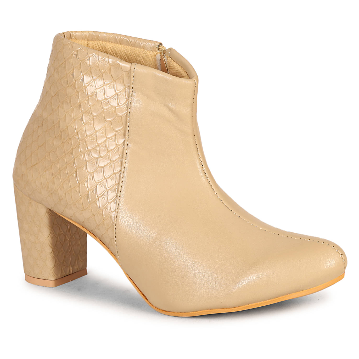     			Ishransh Beige Women's Ankle Length Boots