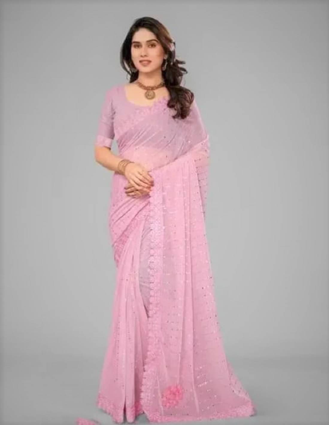 JILUDI Lycra Solid Saree With Unstitched Blouse Piece ( Pink ) JILUDI Lycra Solid Saree With Unstitched Blouse Piece ( Pink )