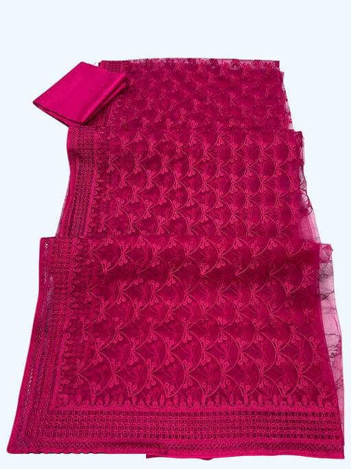     			JULEE Net Embroidered Saree With Unstitched Blouse Piece ( Rani )