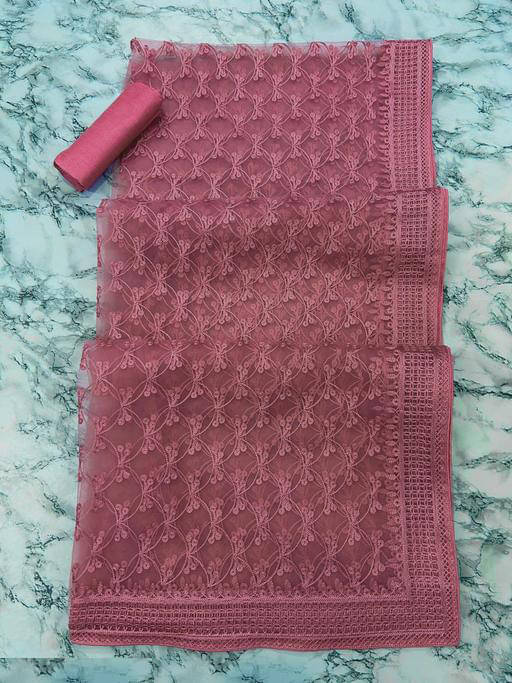 JULEE Net Embroidered Saree With Unstitched Blouse Piece ( Peach ) JULEE Net Embroidered Saree With Unstitched Blouse Piece ( Peach )