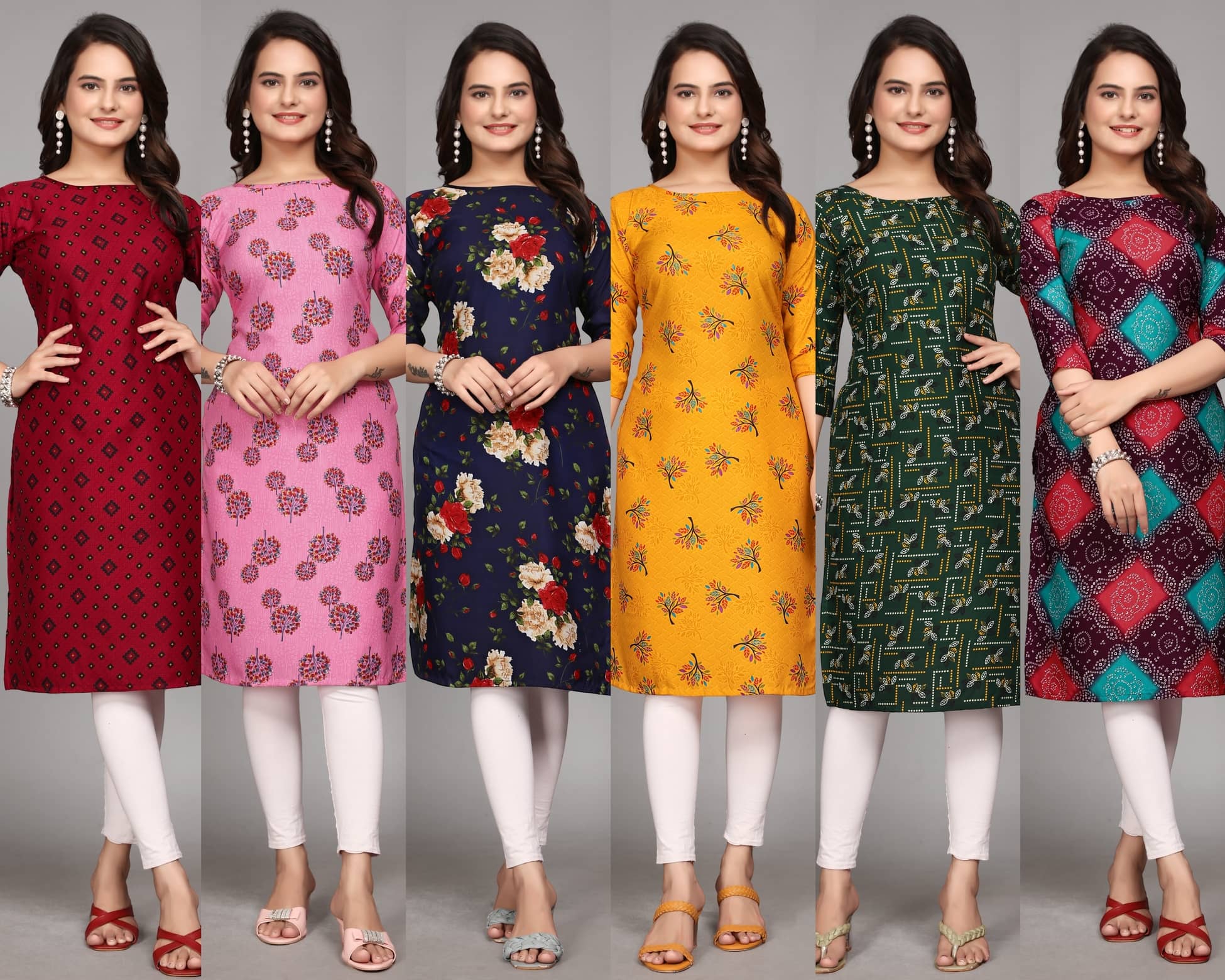 KALAVRITTA Pack of 6 Crepe Printed Straight Women's Kurti - ( Multicolor3 ) - Kurtis, Tunics | Buy online on ZillyBuy