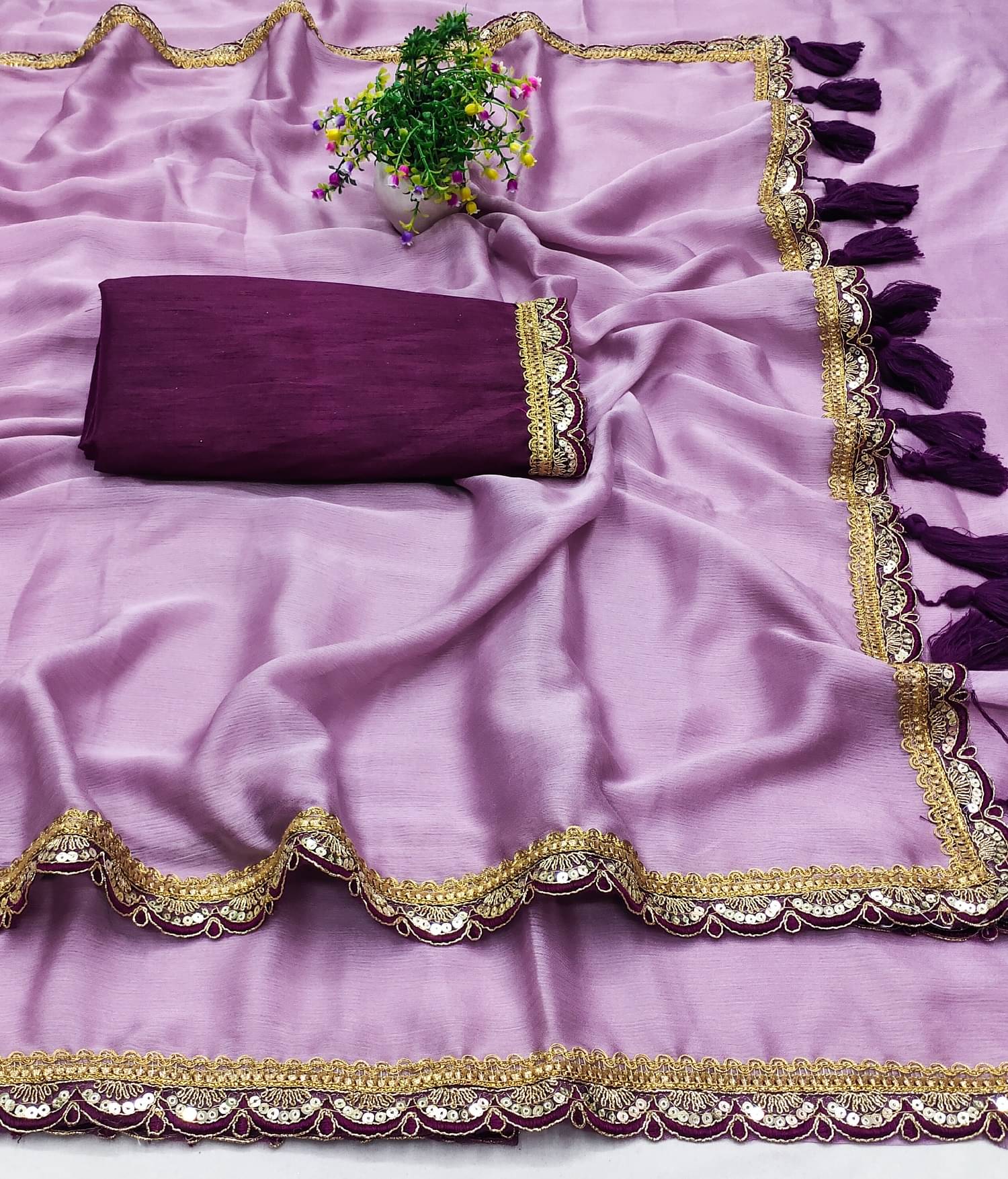     			Kalpana Creation Chiffon Solid Saree With Unstitched Blouse Piece ( Lavender )