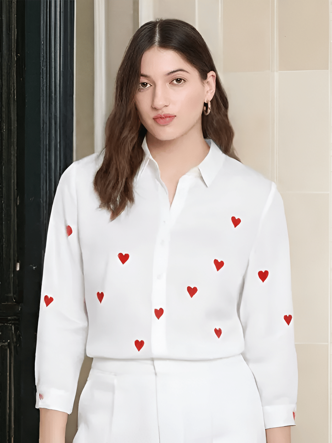     			MAYKR Women Printed Cotton Shirt ( White )