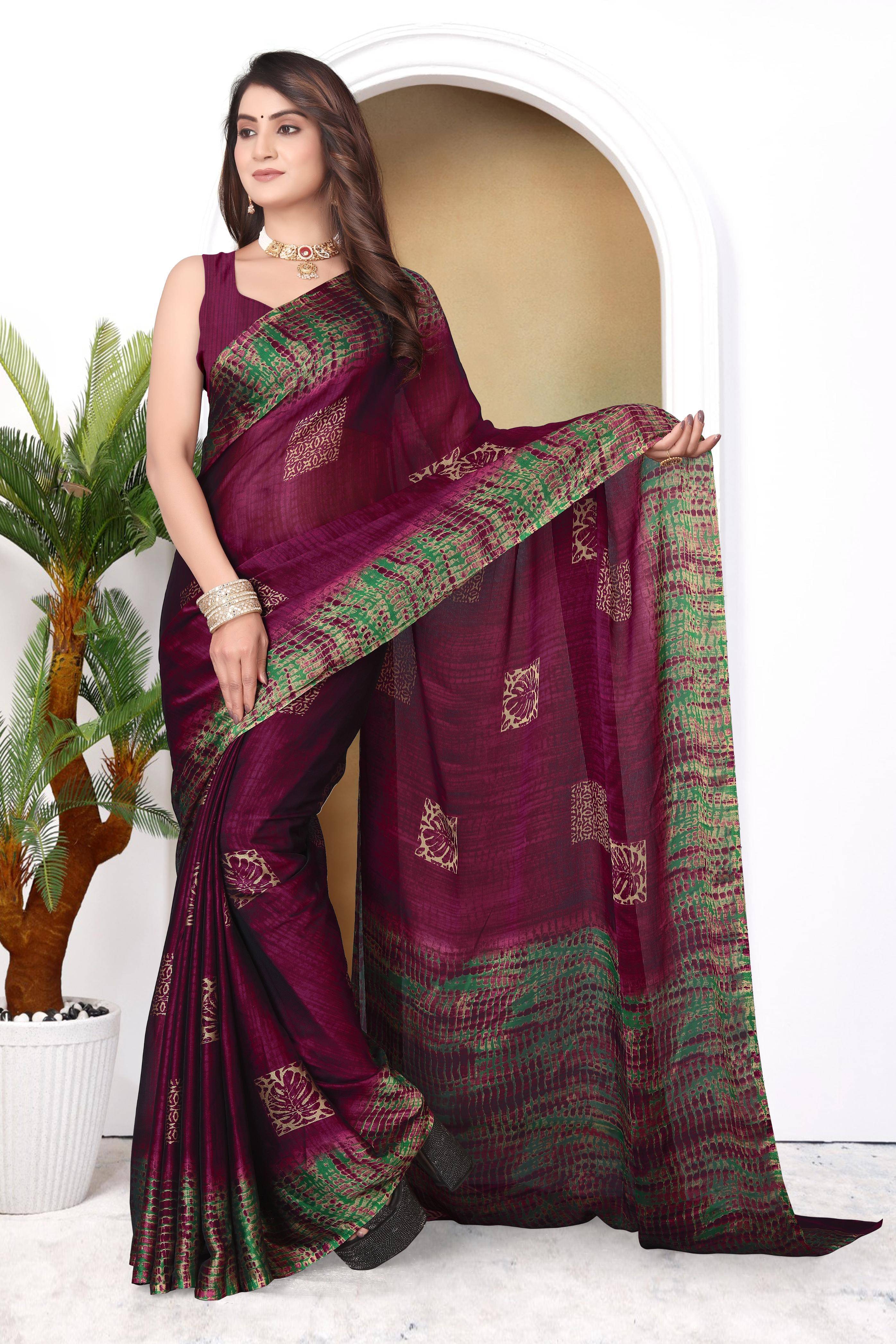 Magneitta Chiffon Printed Saree With Unstitched Blouse Piece ( Pink ) Magneitta Chiffon Printed Saree With Unstitched Blouse Piece ( Pink )
