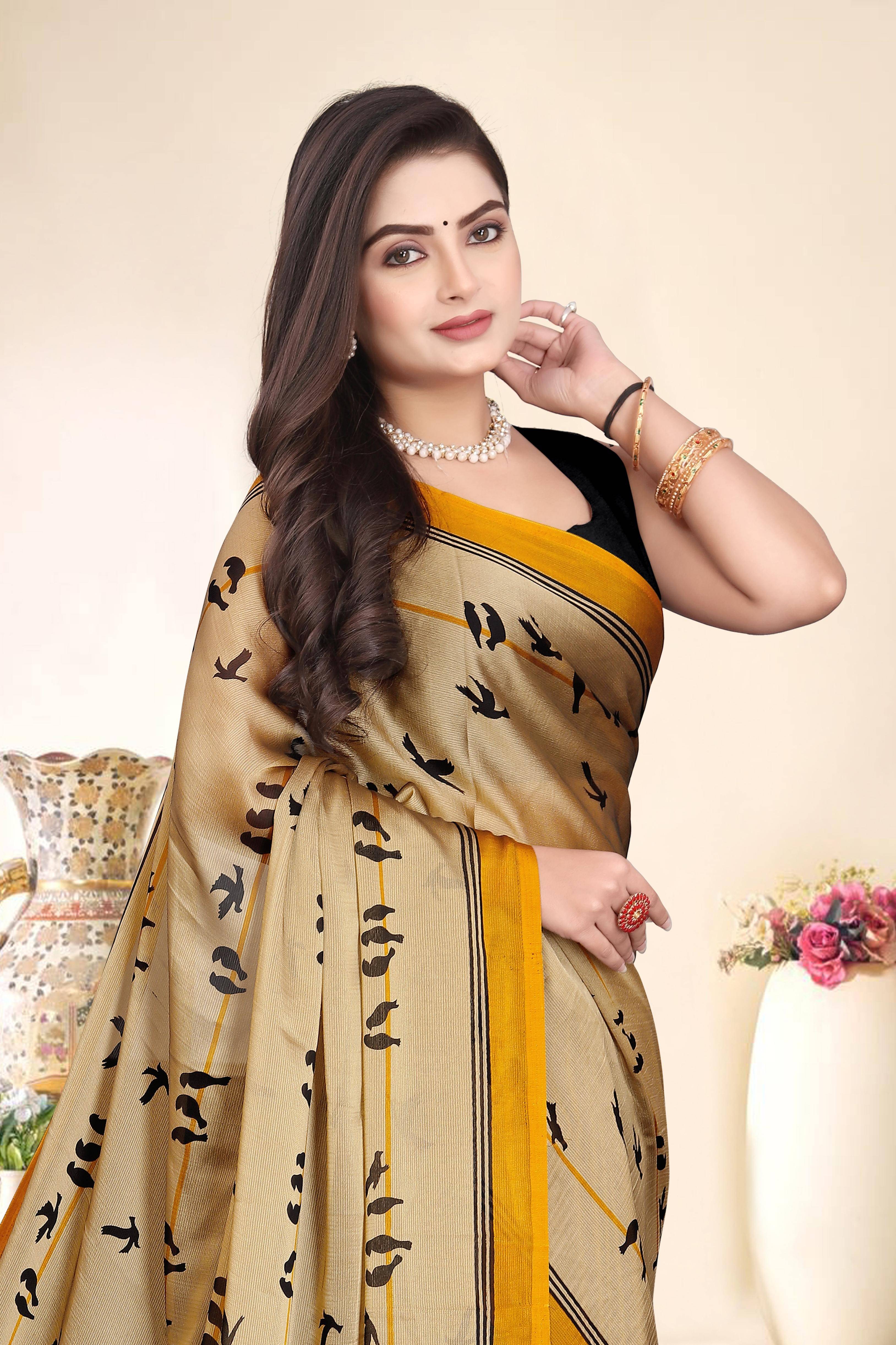     			Magneitta Chiffon Self Design Saree With Unstitched Blouse Piece ( Gold )