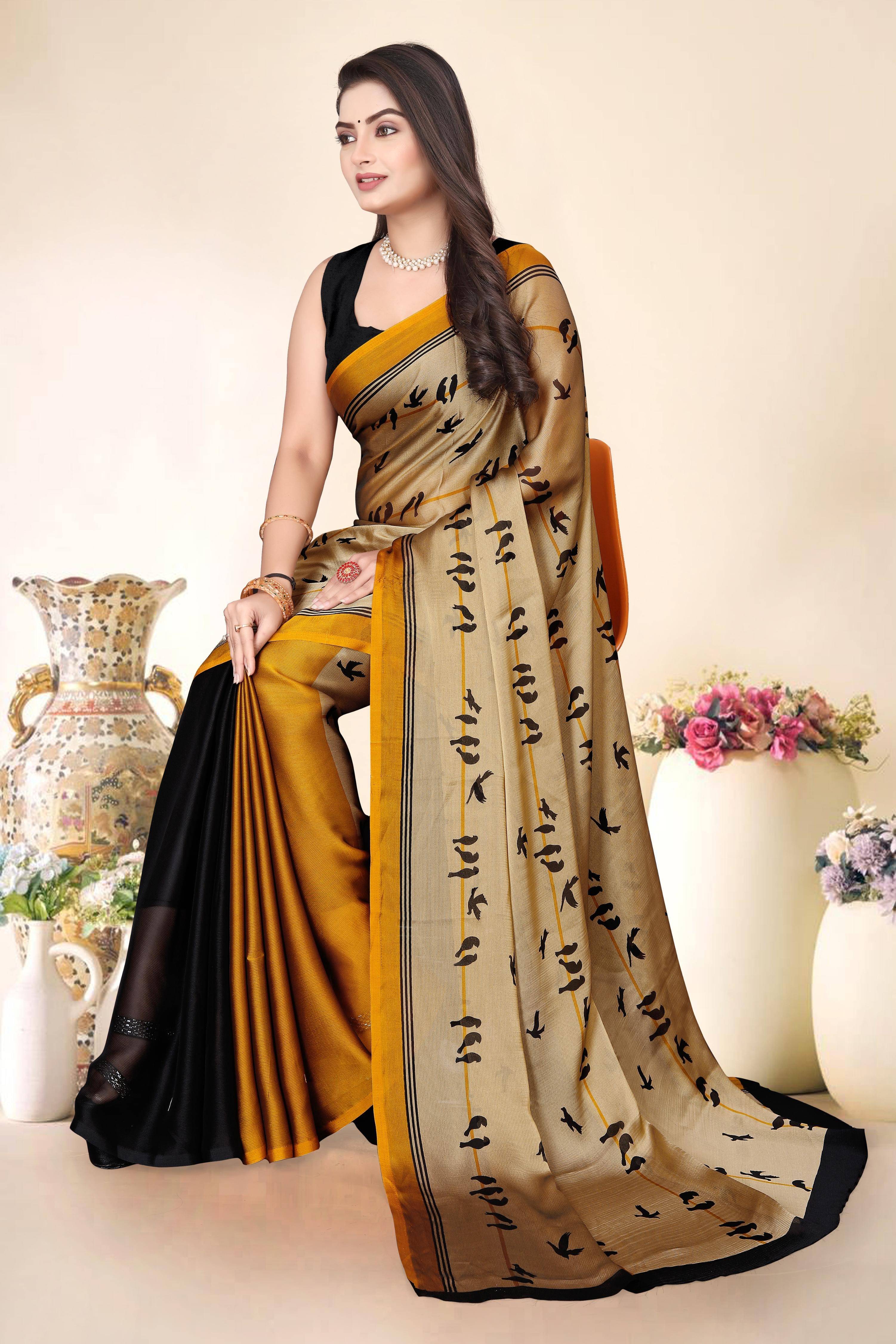 Magneitta Chiffon Woven Saree With Unstitched Blouse Piece ( Gold ) Magneitta Chiffon Woven Saree With Unstitched Blouse Piece ( Gold )