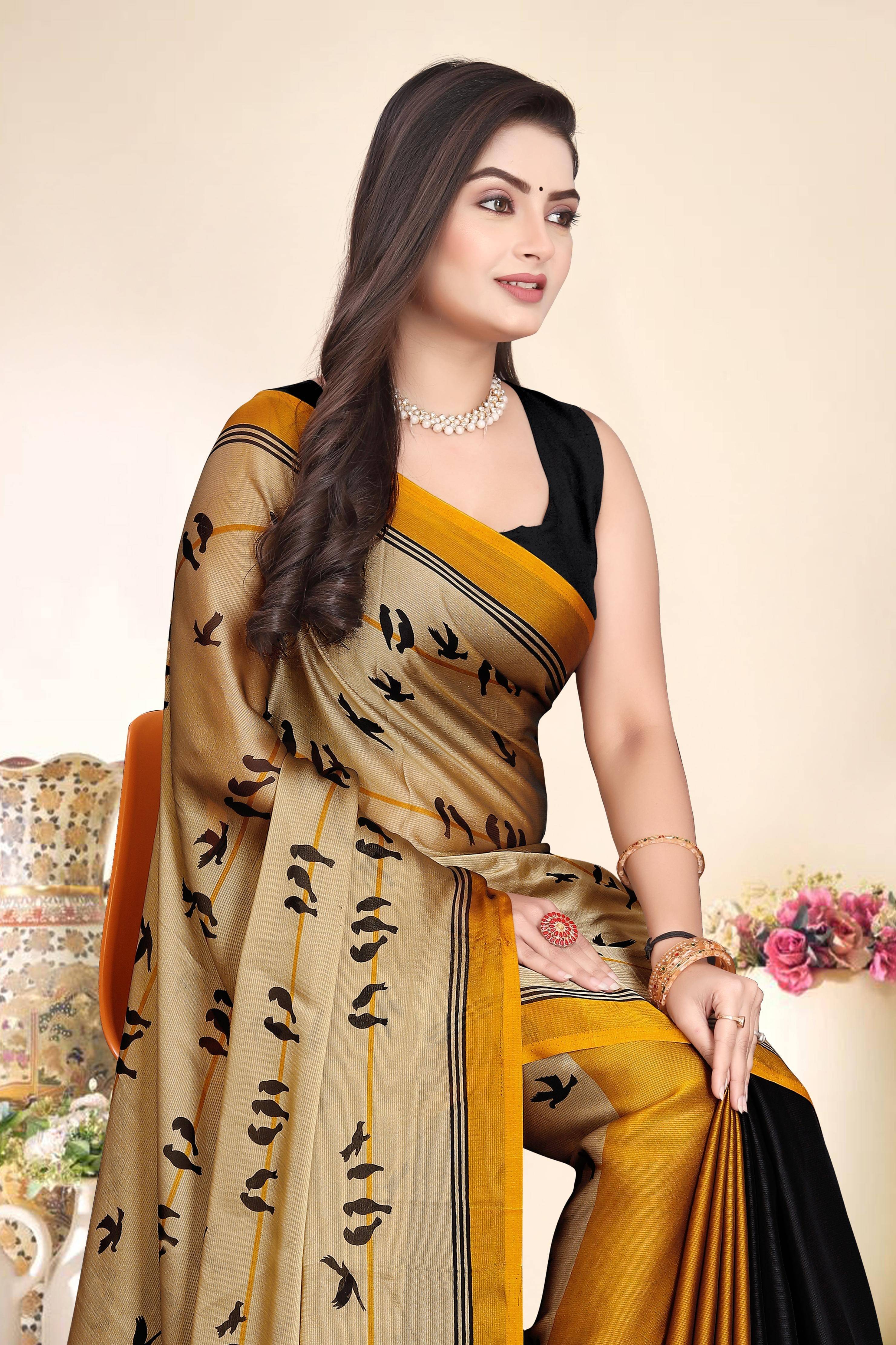 Magneitta Chiffon Woven Saree With Unstitched Blouse Piece ( Gold ) Magneitta Chiffon Woven Saree With Unstitched Blouse Piece ( Gold )