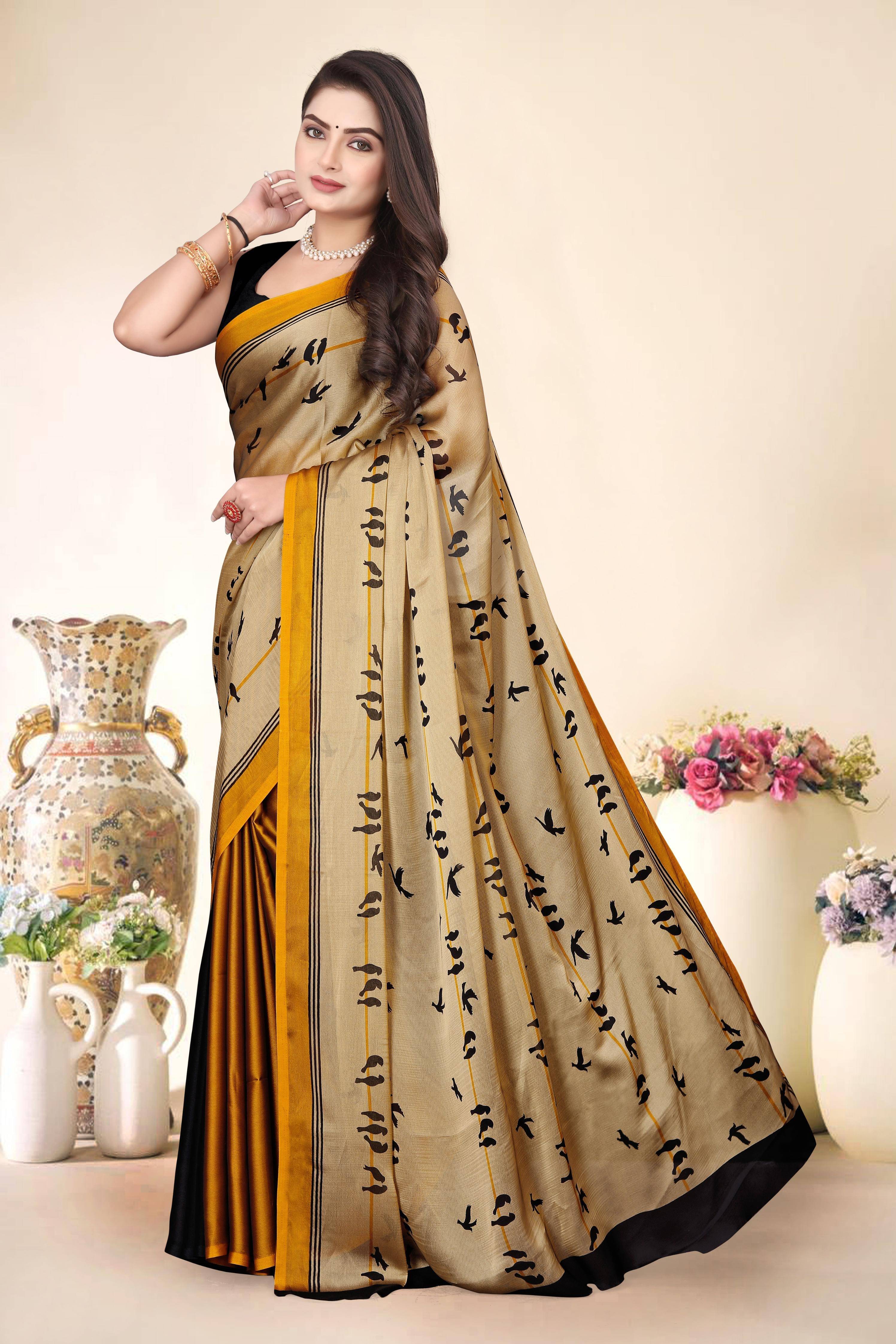     			Magneitta Chiffon Woven Saree With Unstitched Blouse Piece ( Gold )