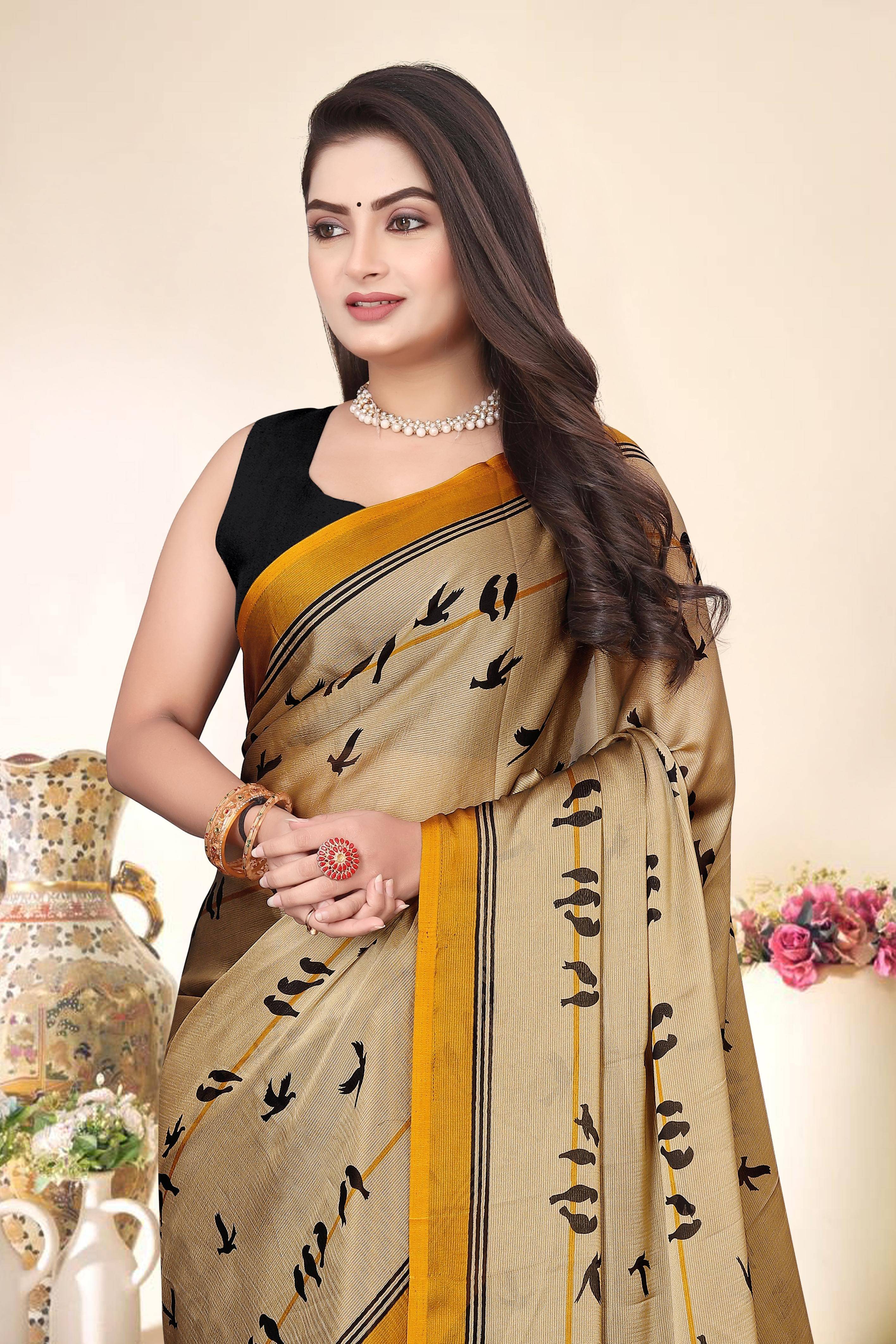     			Magneitta Chiffon Woven Saree With Unstitched Blouse Piece ( Gold )