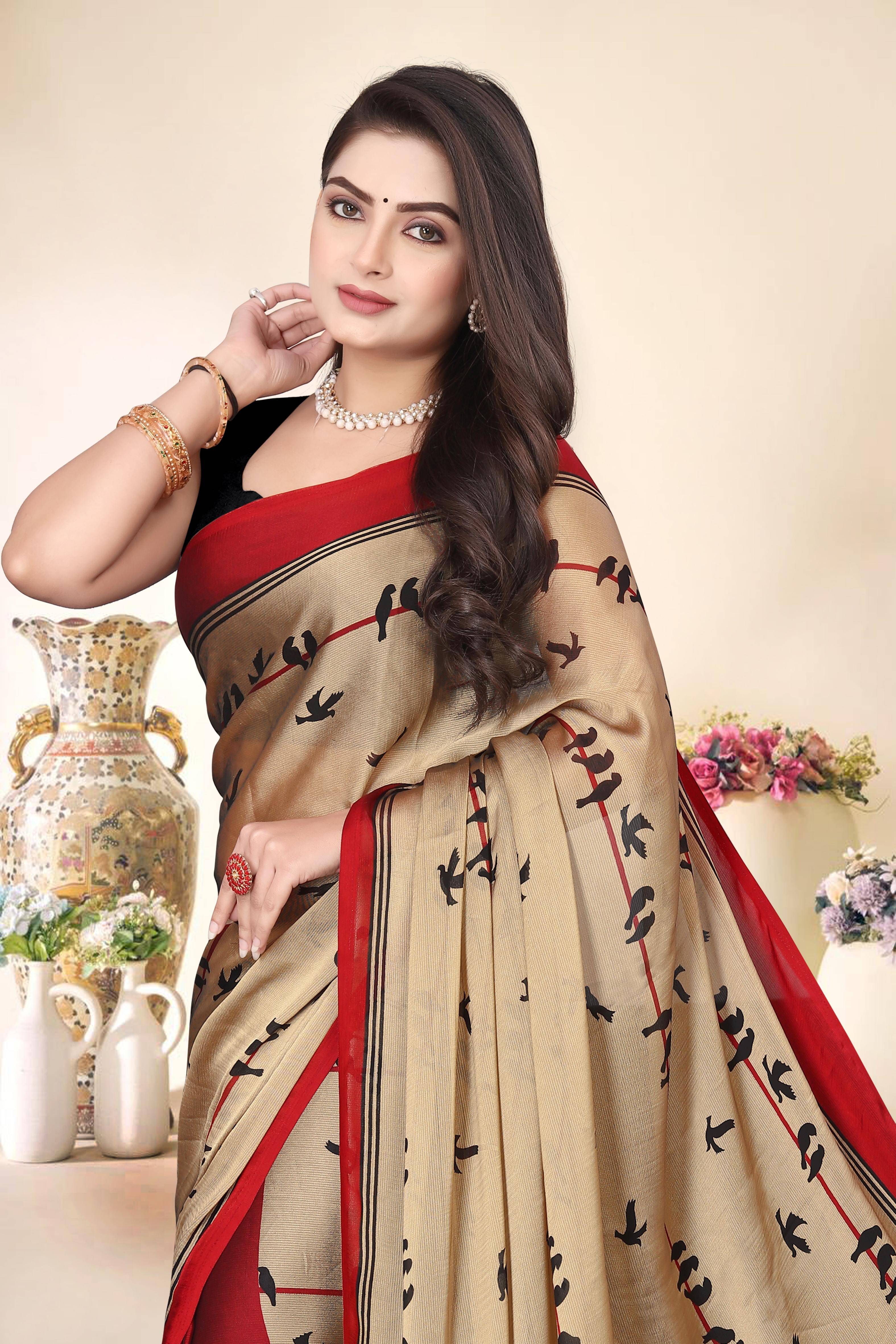     			Magneitta Chiffon Woven Saree With Unstitched Blouse Piece ( Red )
