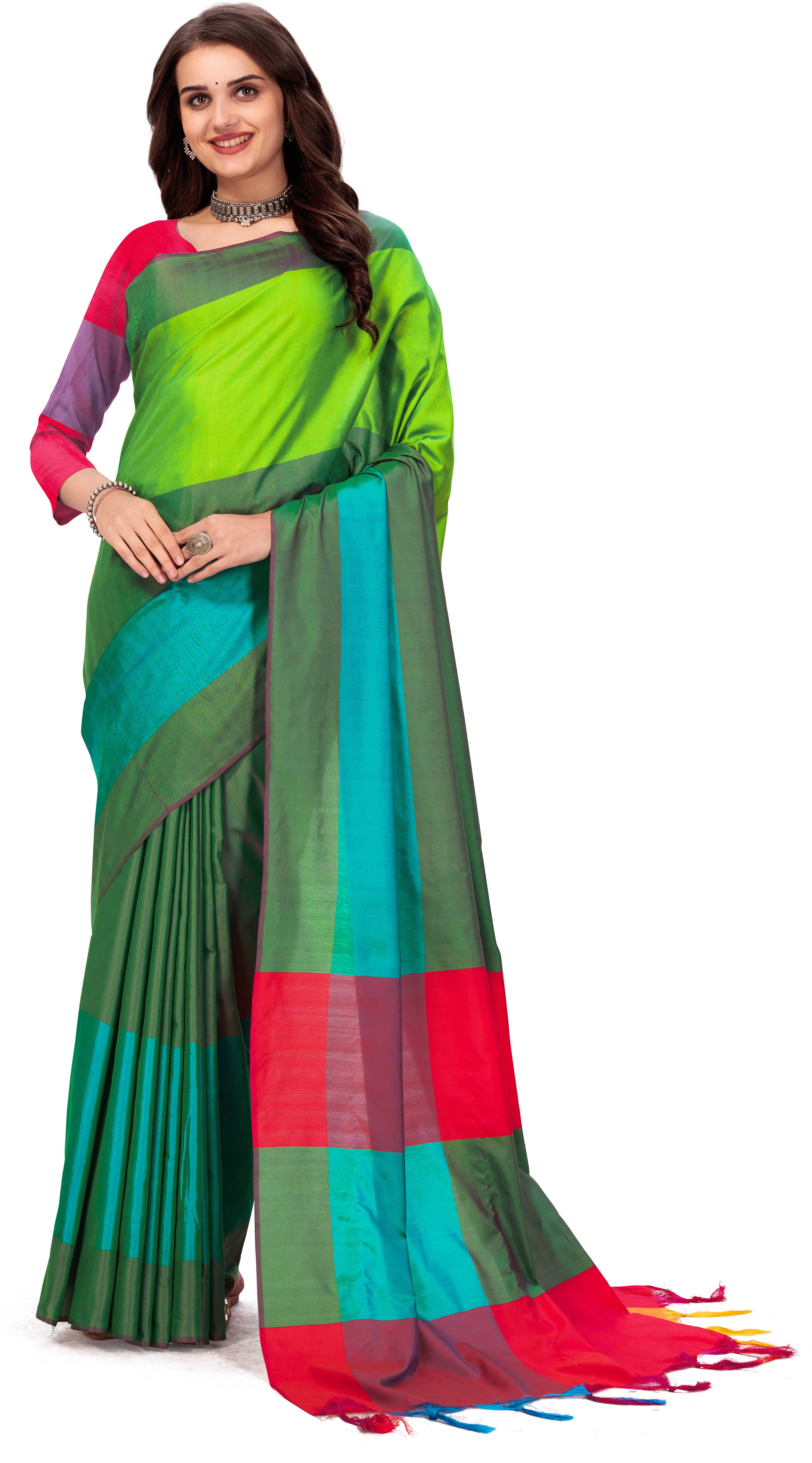 Magneitta Cotton Silk Colorblock Saree With Unstitched Blouse Piece ( Green ) Magneitta Cotton Silk Colorblock Saree With Unstitched Blouse Piece ( Green )