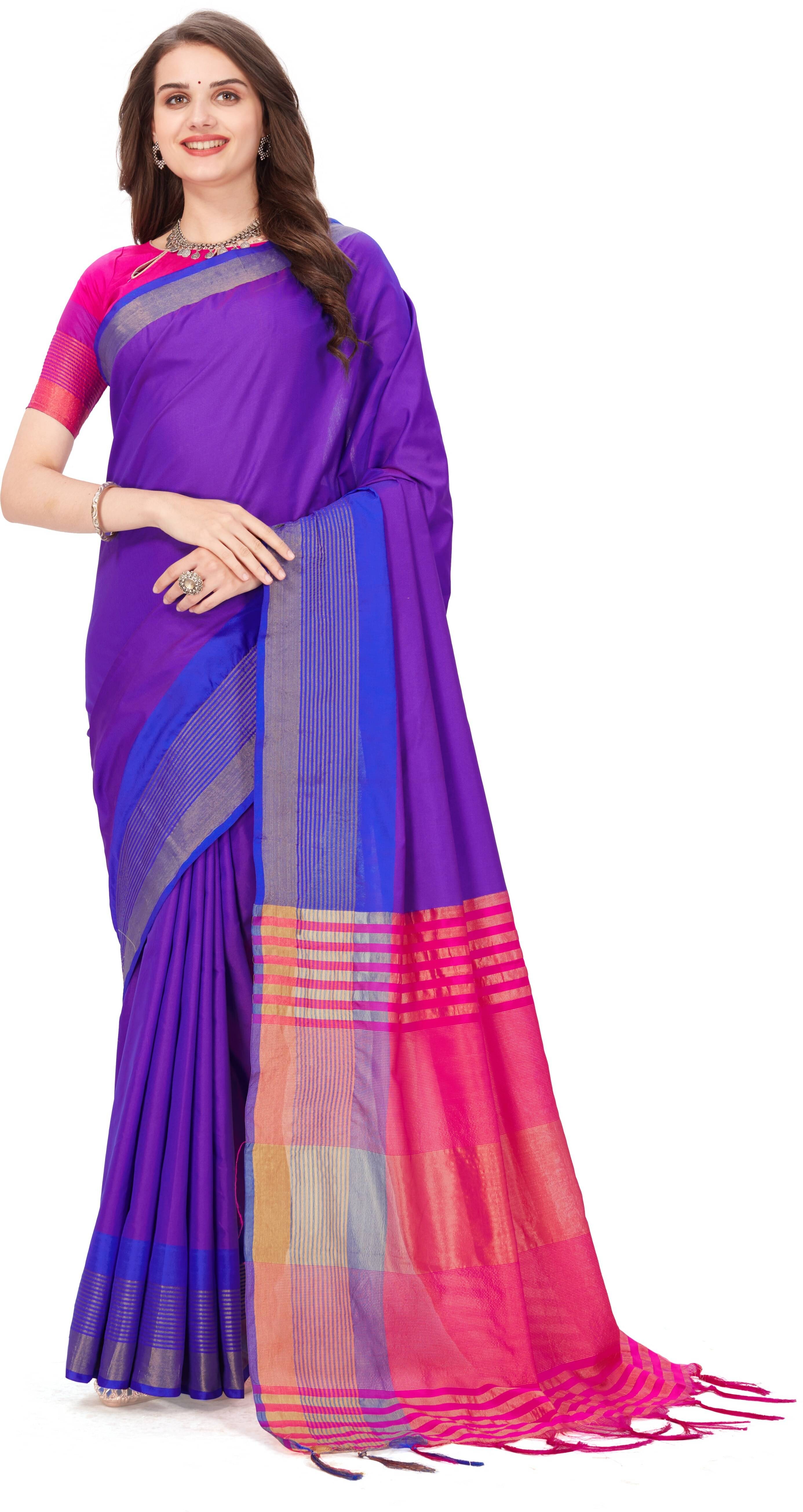 Magneitta Silk Blend Striped Saree With Unstitched Blouse Piece ( Purple ) Magneitta Silk Blend Striped Saree With Unstitched Blouse Piece ( Purple )