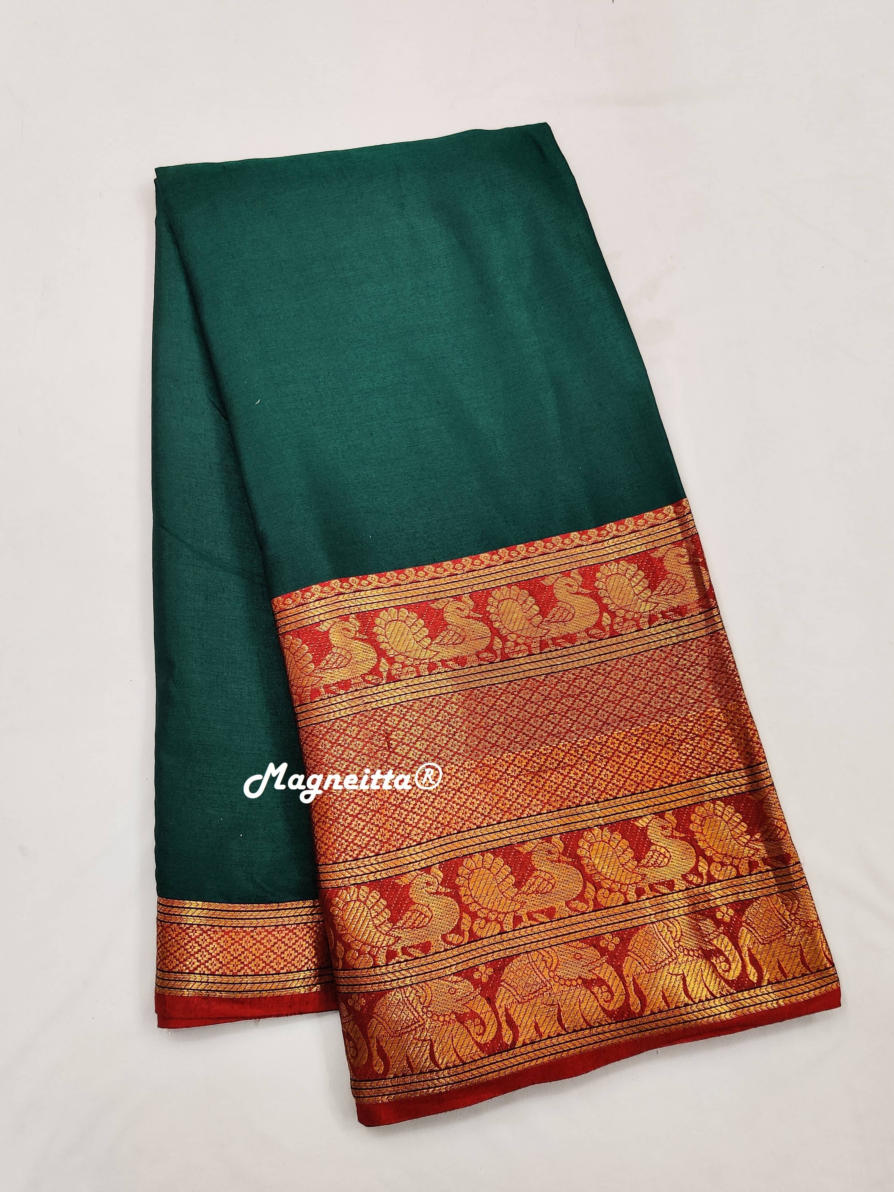 Magneitta Silk Blend Woven Saree With Unstitched Blouse Piece ( Green ) - Sarees | Buy online on ZillyBuy