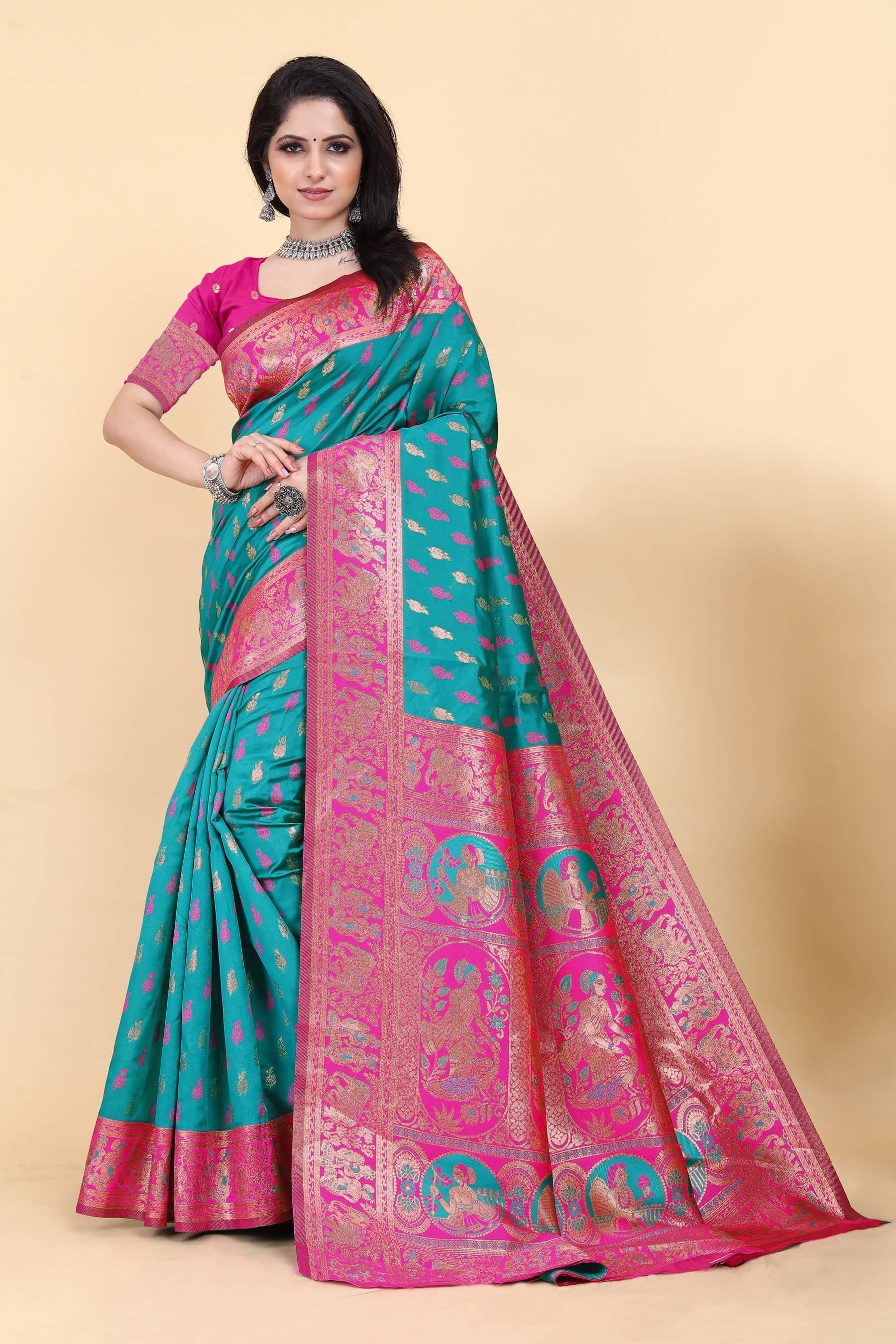    			Magneitta Silk Blend Woven Saree With Unstitched Blouse Piece ( Light Blue )