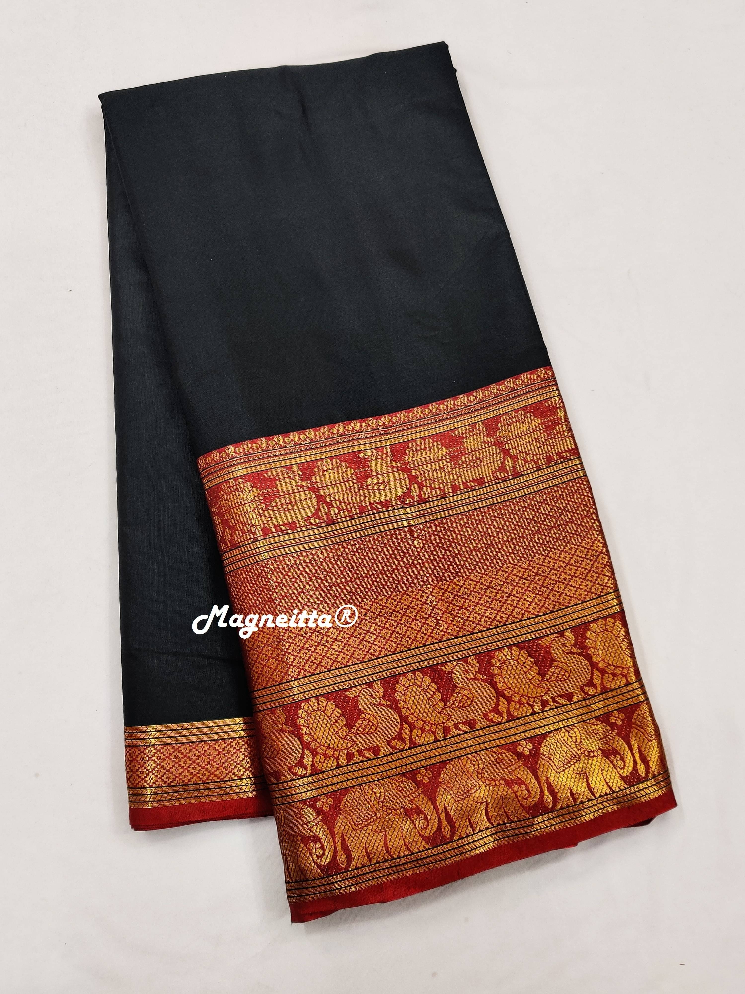     			Magneitta Silk Blend Woven Saree With Unstitched Blouse Piece ( Black )