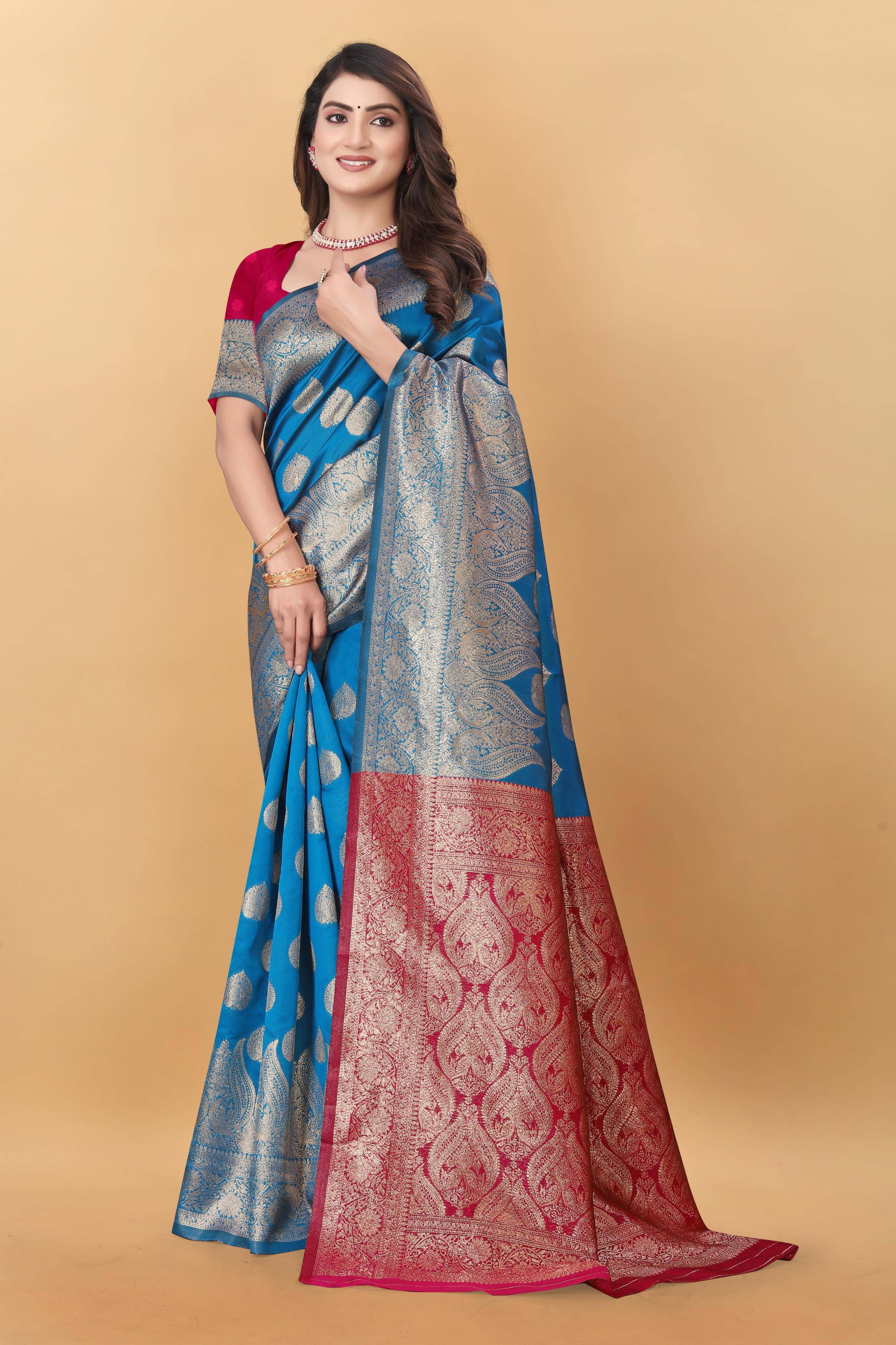     			Magneitta Silk Woven Saree With Unstitched Blouse Piece ( Blue )