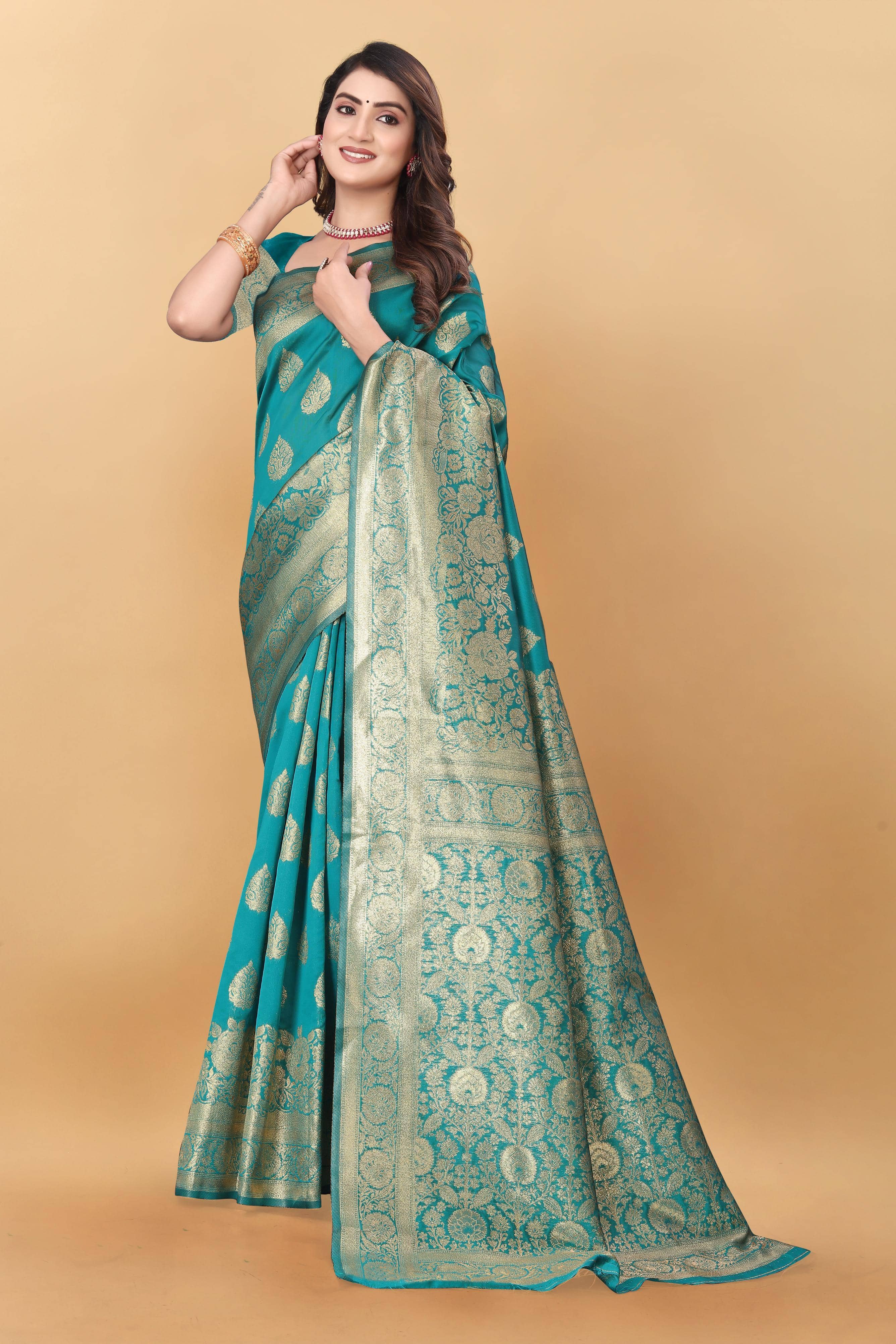 Magneitta Silk Woven Saree With Unstitched Blouse Piece ( Blue ) - Sarees | Buy online on ZillyBuy