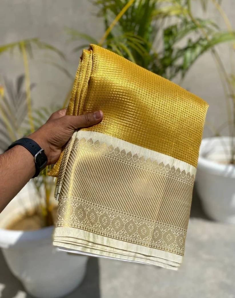Magneitta Tissue Woven Saree With Unstitched Blouse Piece ( Gold ) Magneitta Tissue Woven Saree With Unstitched Blouse Piece ( Gold )
